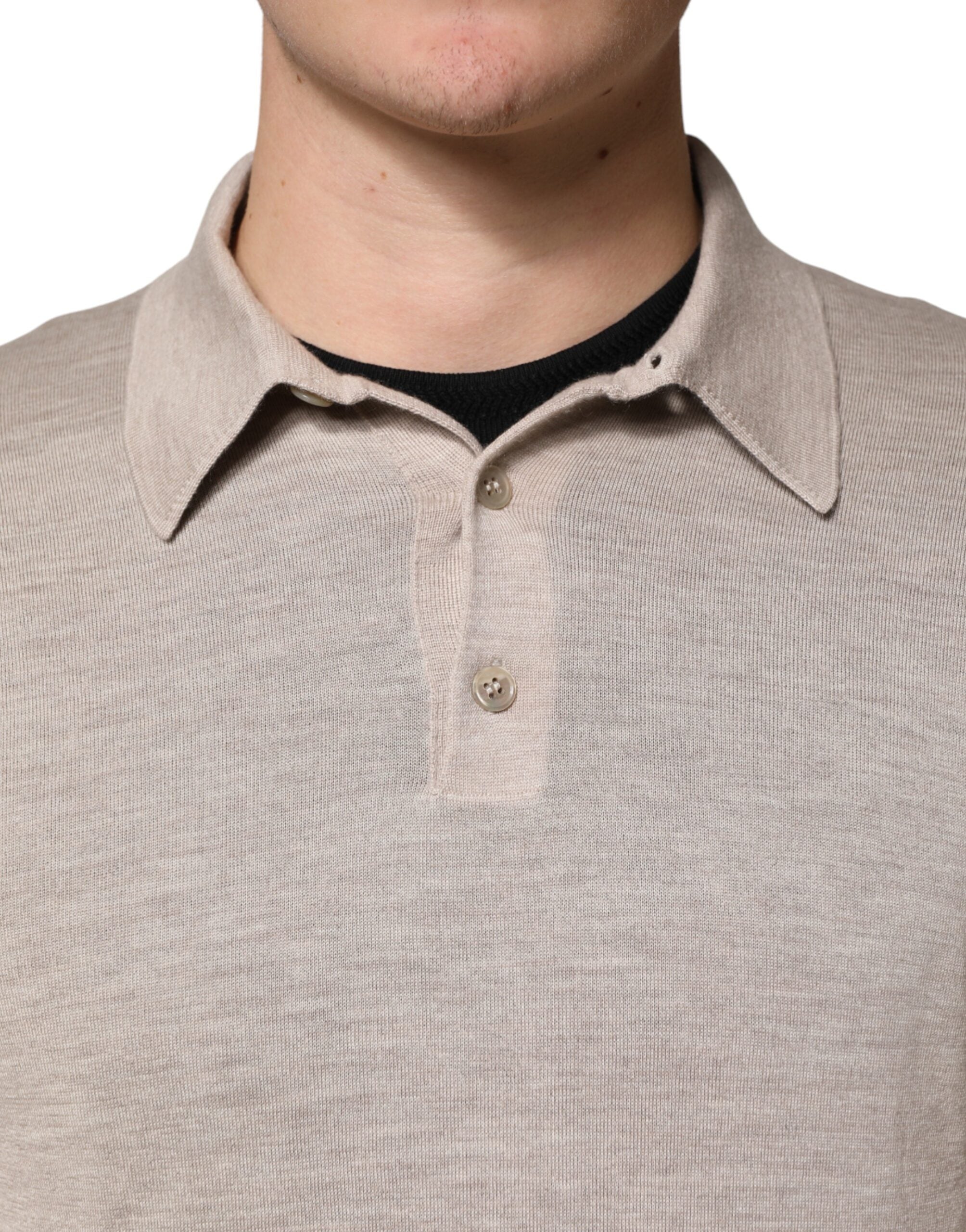 Dolce & Gabbana Beige Cashmere Collared PoloPullover Men's Sweater (Pre-Owned)