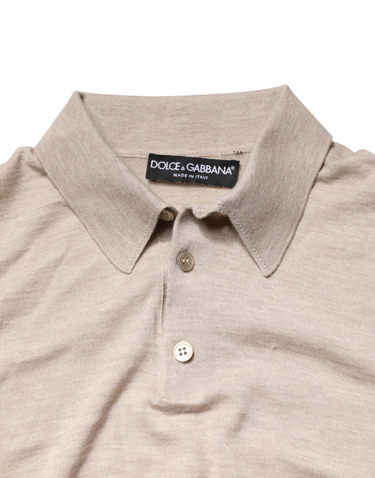 Dolce & Gabbana Beige Cashmere Collared PoloPullover Men's Sweater (Pre-Owned)