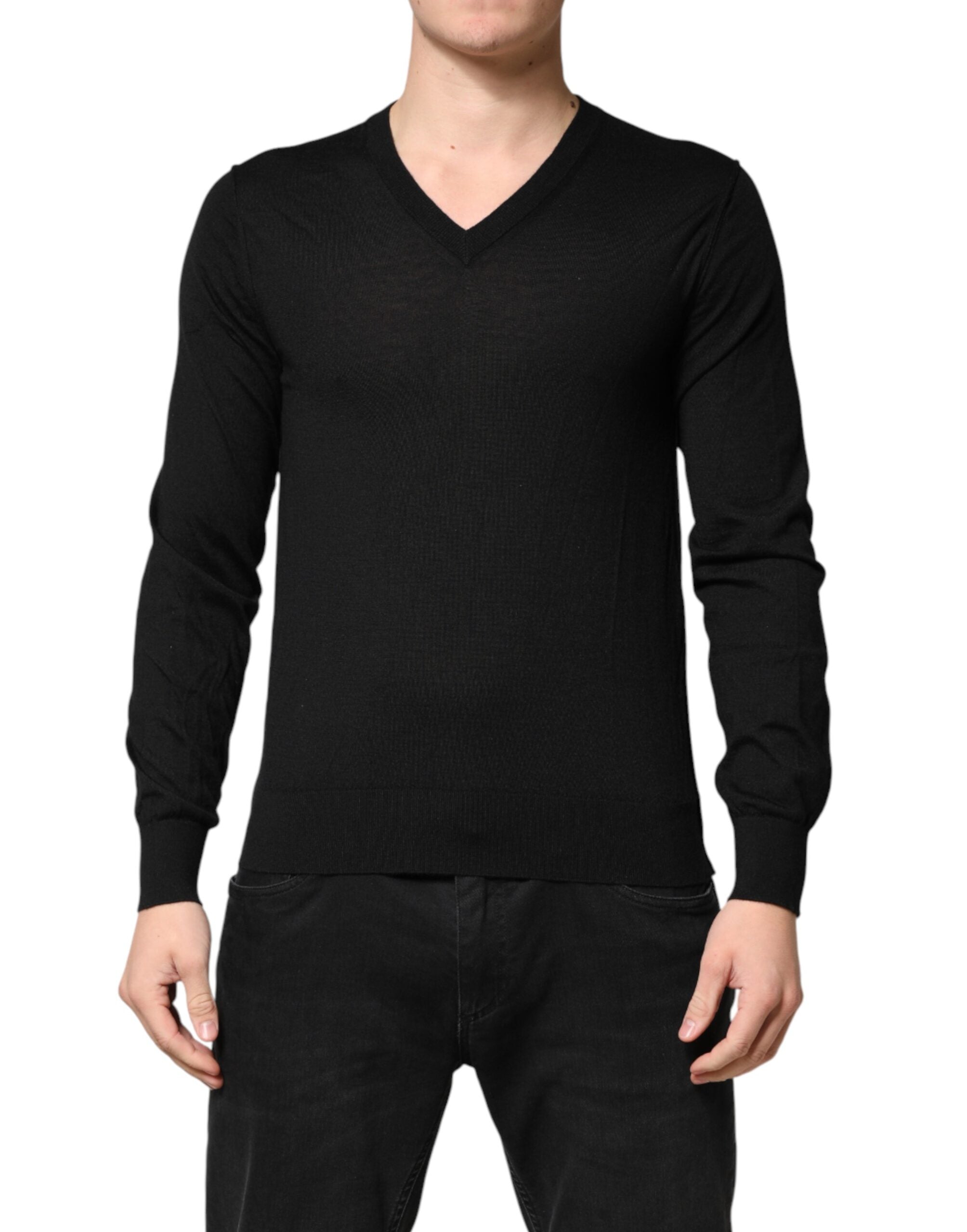Dolce & Gabbana Black Cashmere V-Neck Men Pullover Men's Sweater (Pre-Owned)