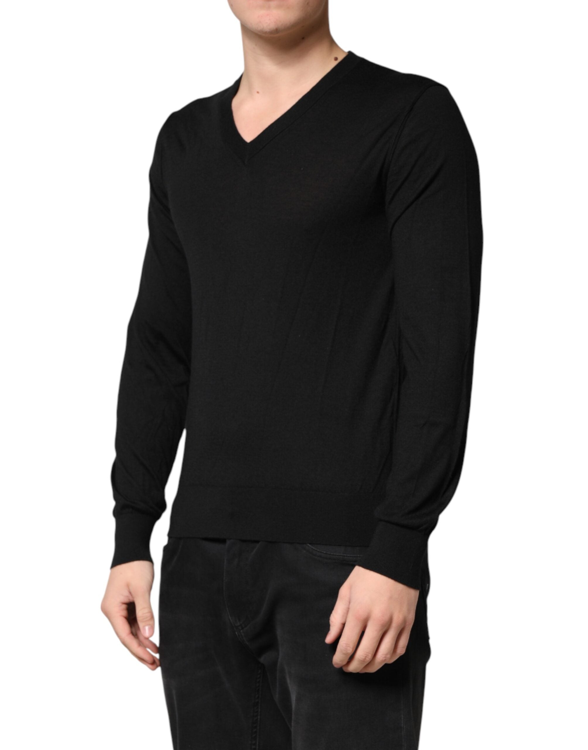 Dolce & Gabbana Black Cashmere V-Neck Men Pullover Men's Sweater (Pre-Owned)