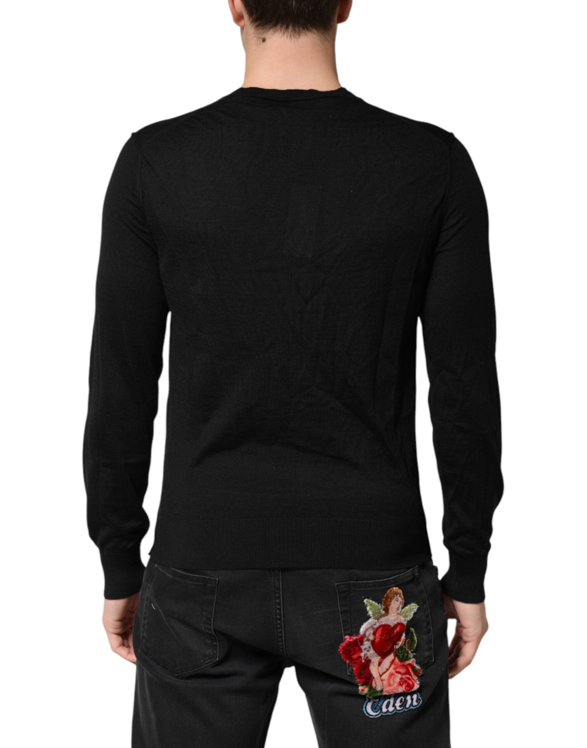 Dolce & Gabbana Black Cashmere V-Neck Men Pullover Men's Sweater (Pre-Owned)