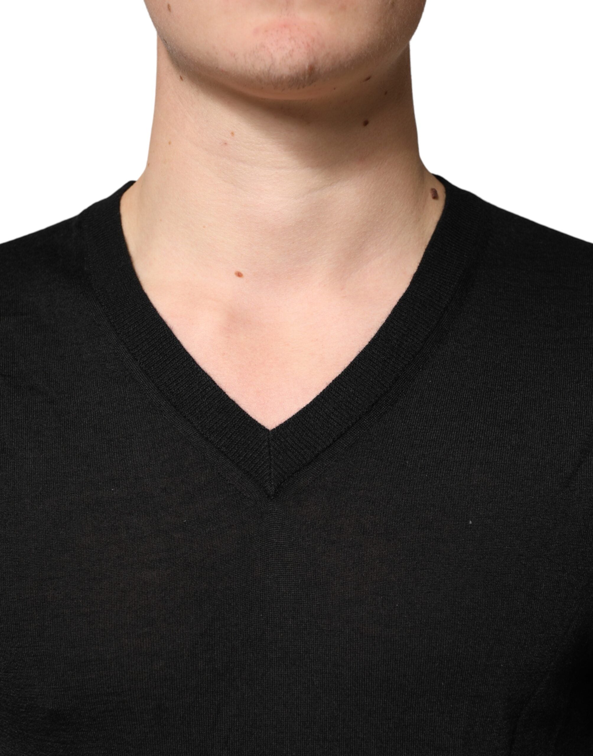 Dolce & Gabbana Black Cashmere V-Neck Men Pullover Men's Sweater (Pre-Owned)