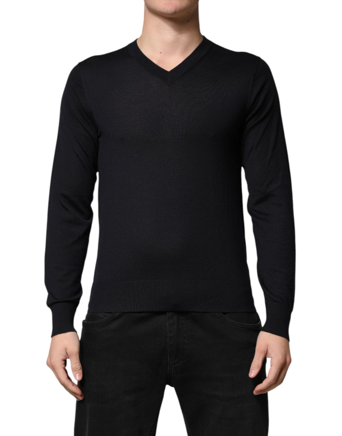 Dolce & Gabbana Black Cashmere V-Neck Men Pullover Men's Sweater (Pre-Owned)