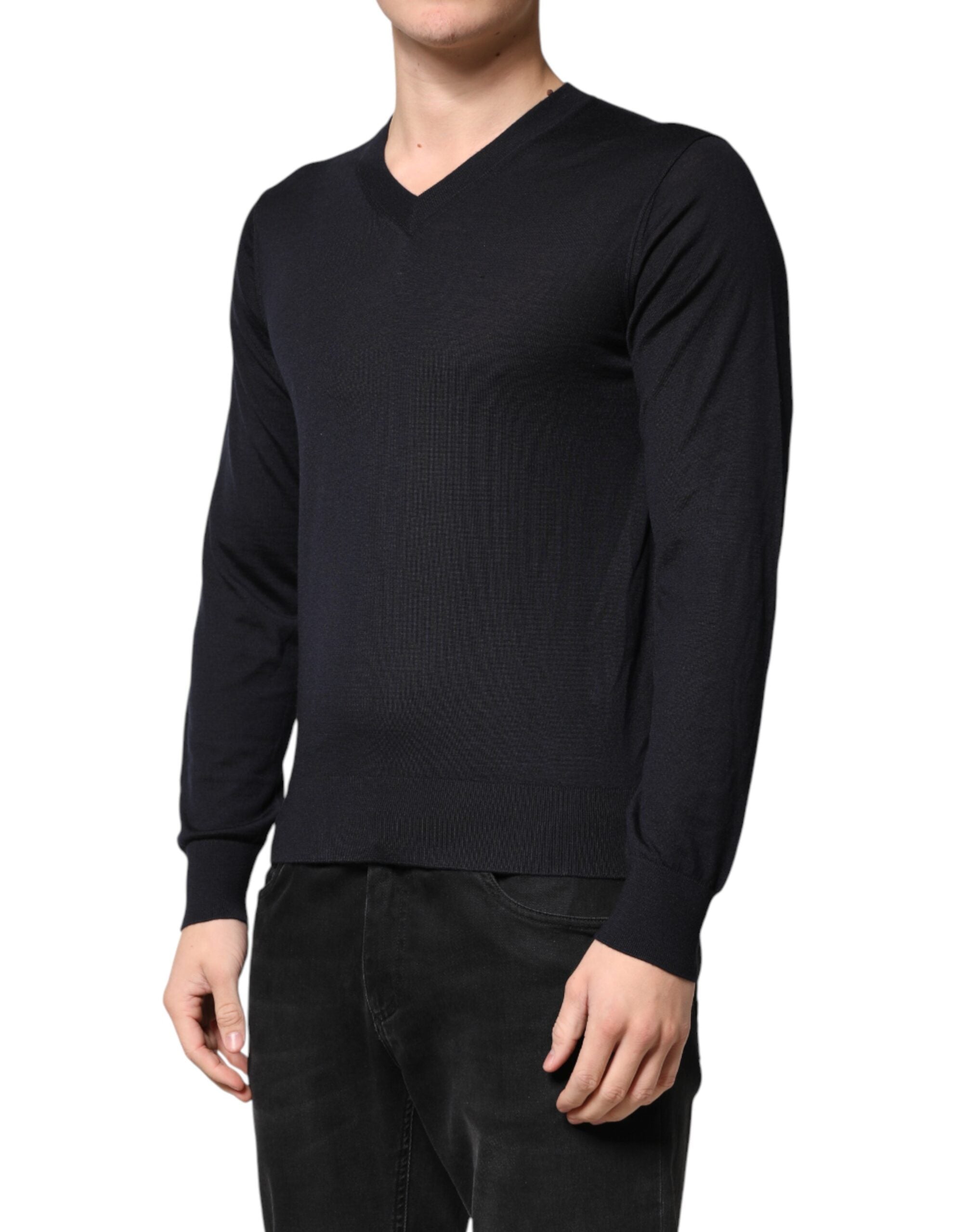 Dolce & Gabbana Black Cashmere V-Neck Men Pullover Men's Sweater (Pre-Owned)