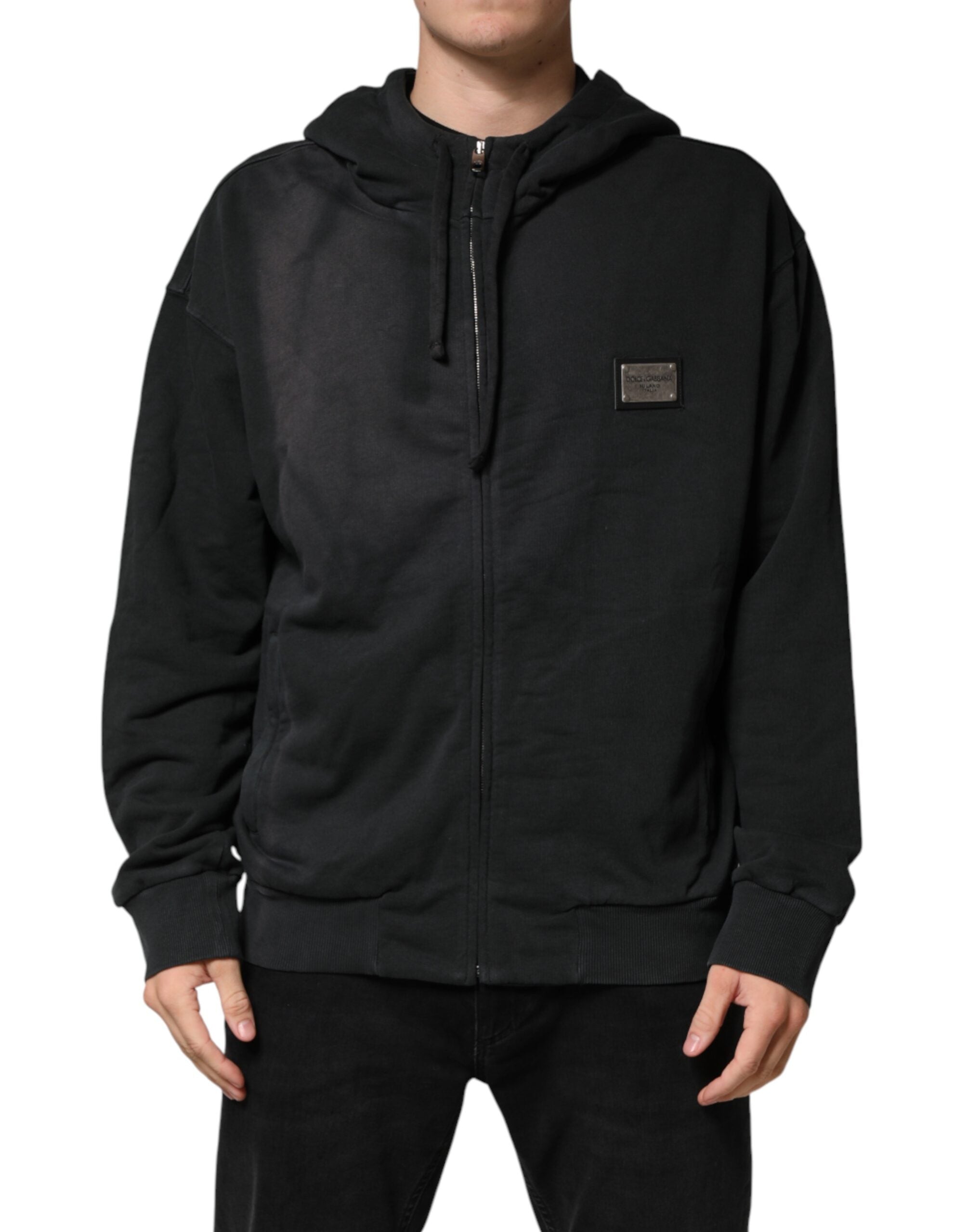 Dolce & Gabbana Black Logo Zipped Hooded Sweatshirt Men's Sweater (Pre-Owned)