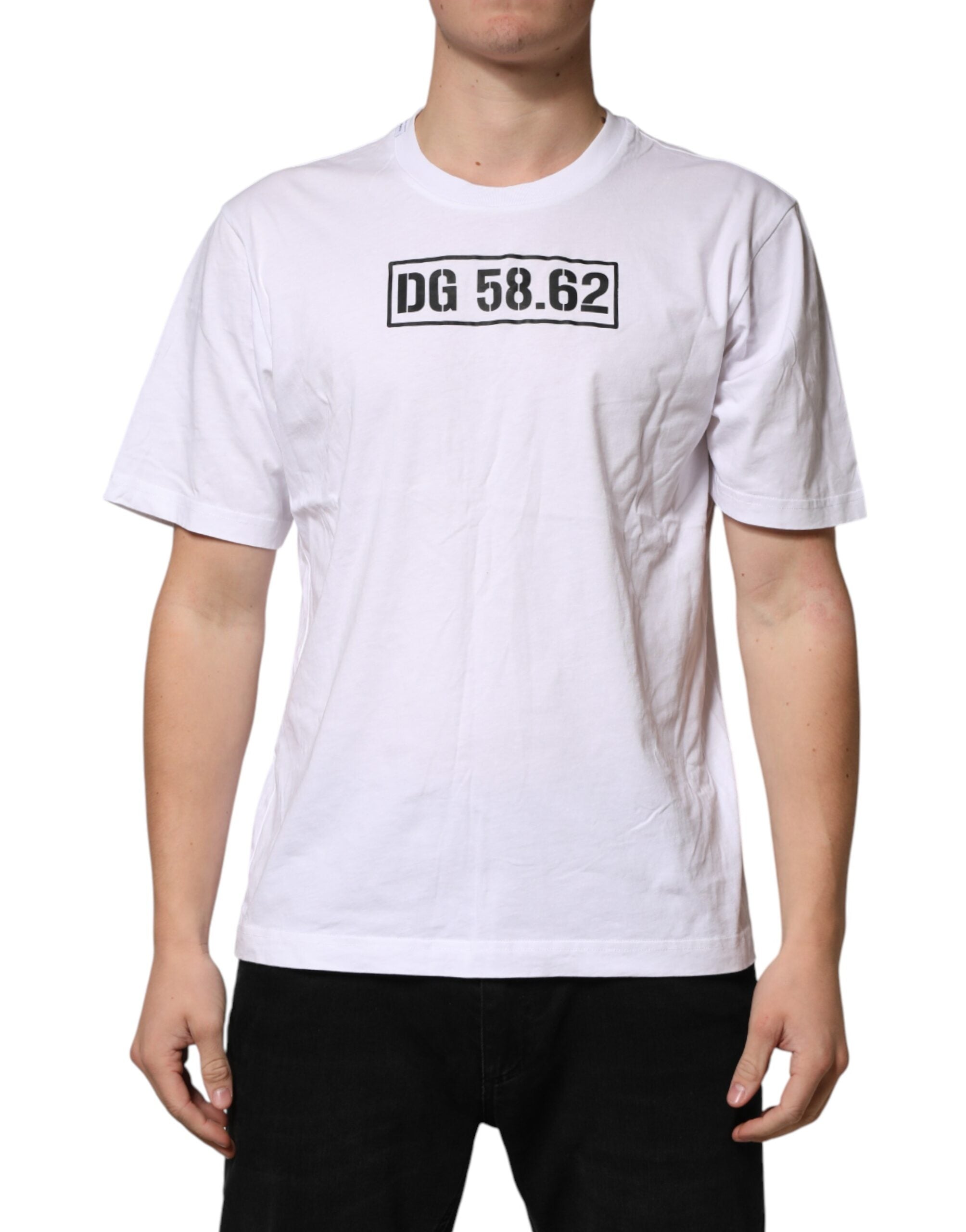 Dolce & Gabbana White Graphic Cotton Men Crew Neck Men's T-shirt (Pre-Owned)