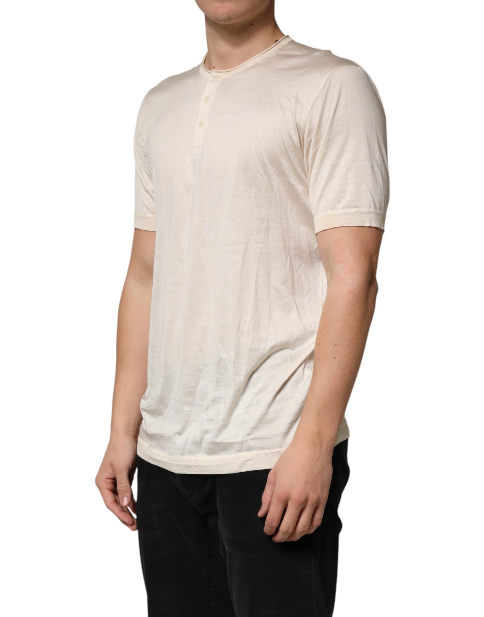 Dolce & Gabbana Off White Cotton Blend Men Henley Men's T-shirt (Pre-Owned)