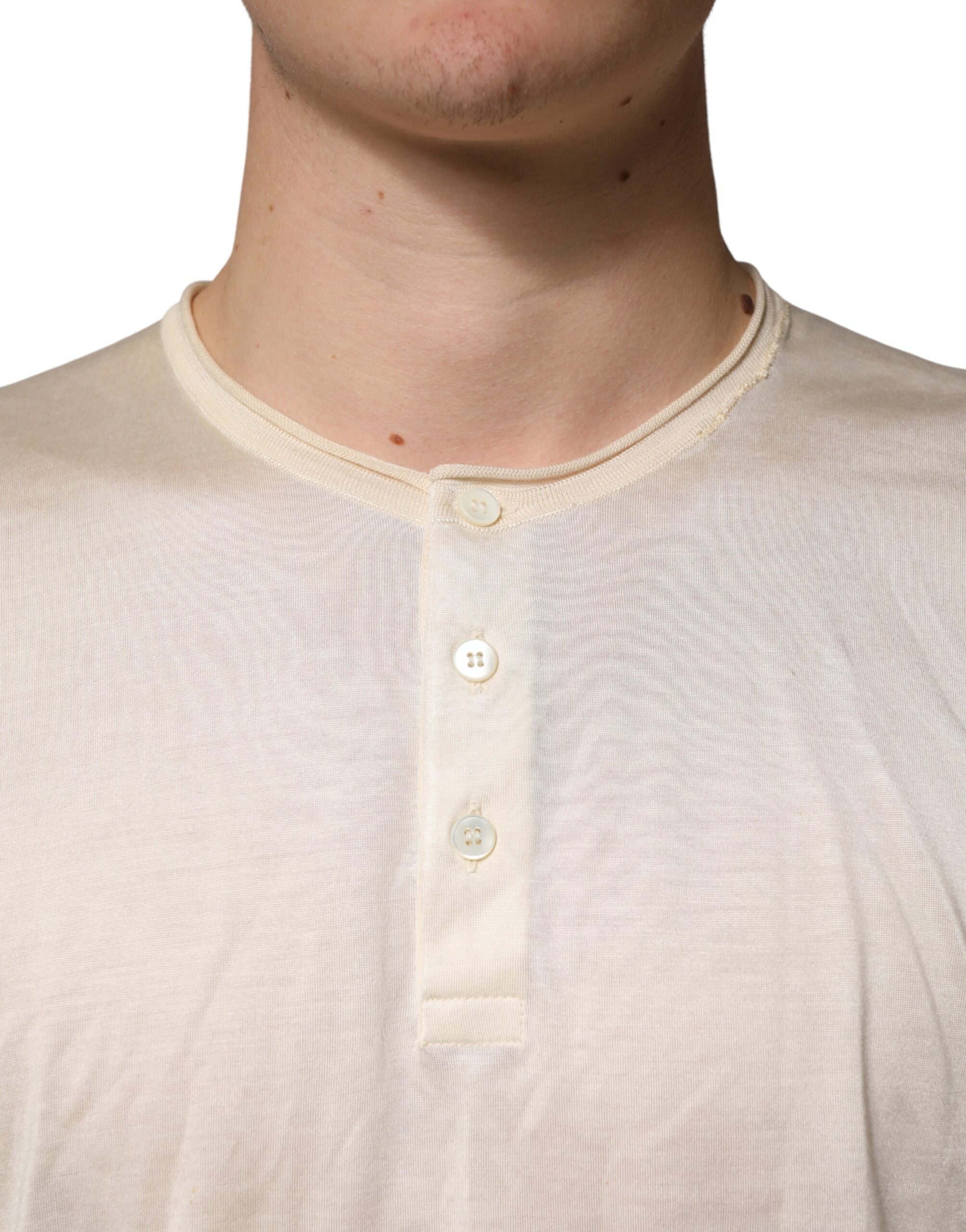 Dolce & Gabbana Off White Cotton Blend Men Henley Men's T-shirt (Pre-Owned)