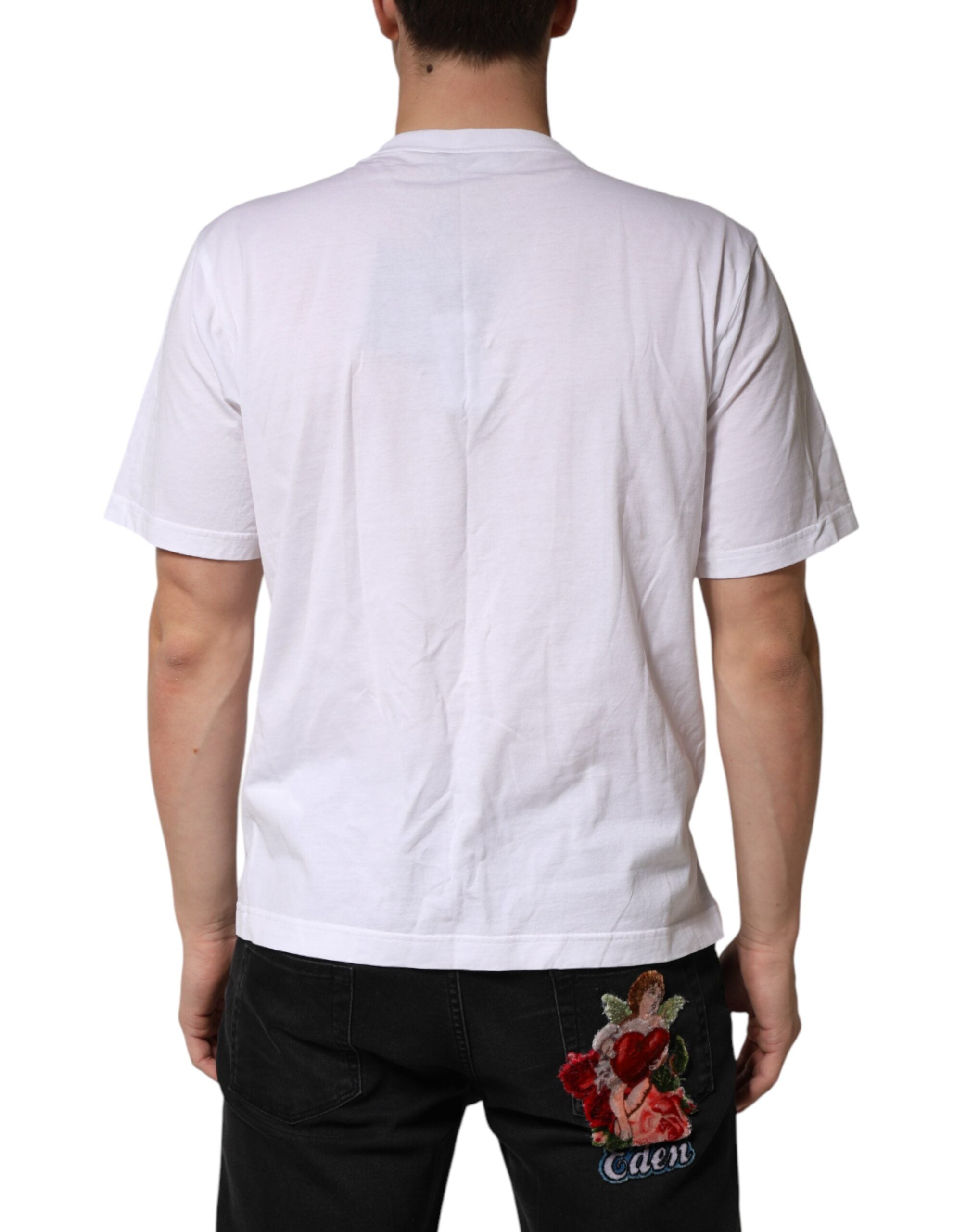 Dolce & Gabbana White Cotton Necklace Embellished Men's T-shirt (Pre-Owned)