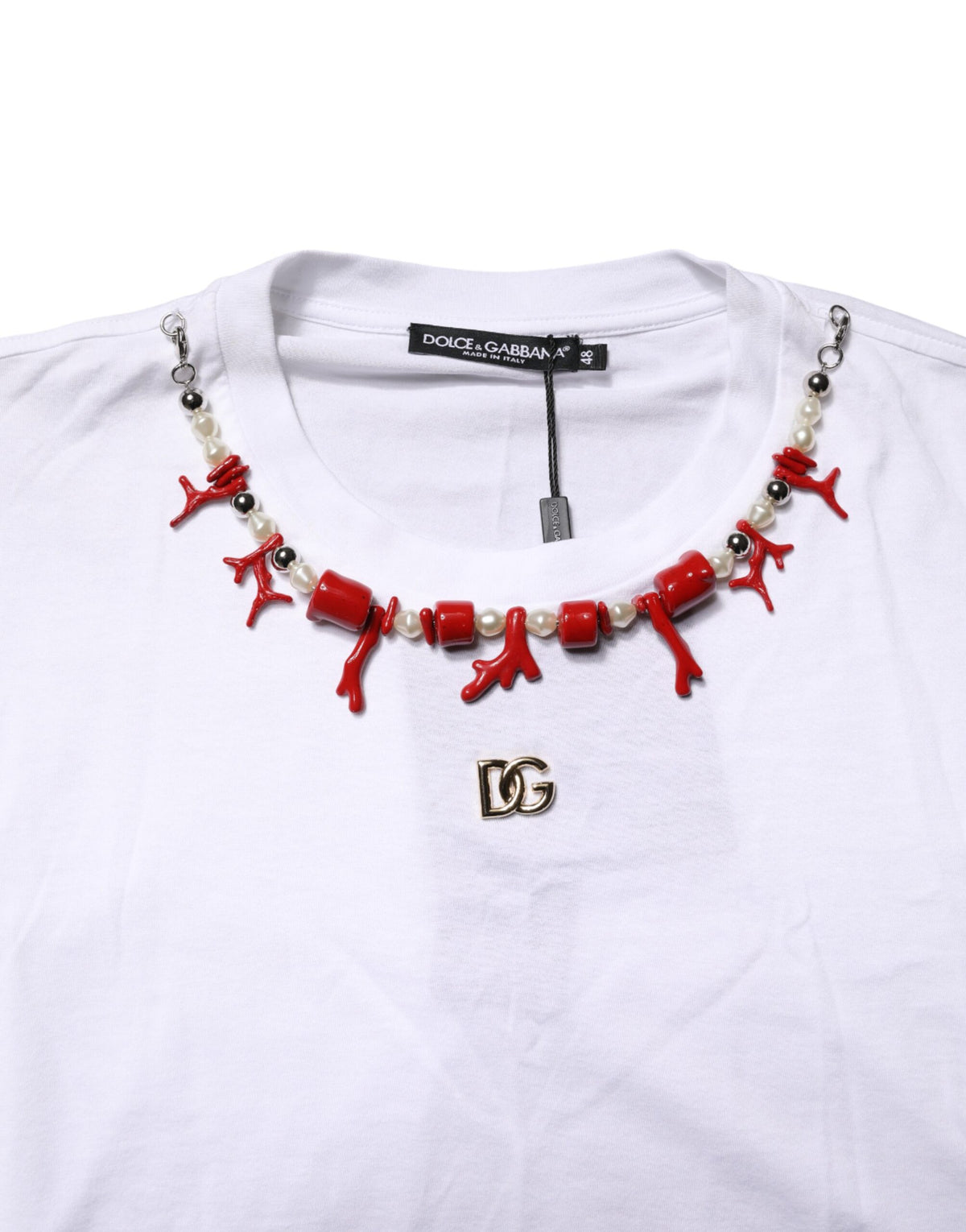 Dolce & Gabbana White Cotton Necklace Embellished Men's T-shirt (Pre-Owned)