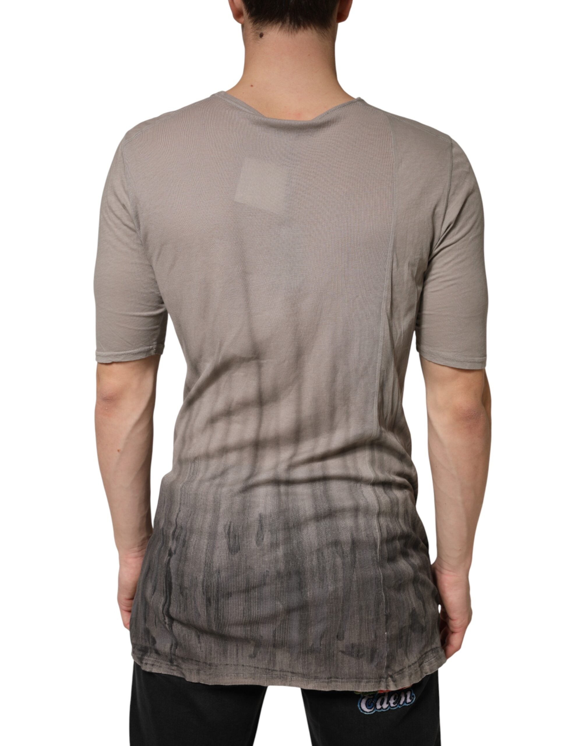 Laneus Gray Two Tone Cotton Round Neck Short Sleeves Men's T-shirt (Pre-Owned)