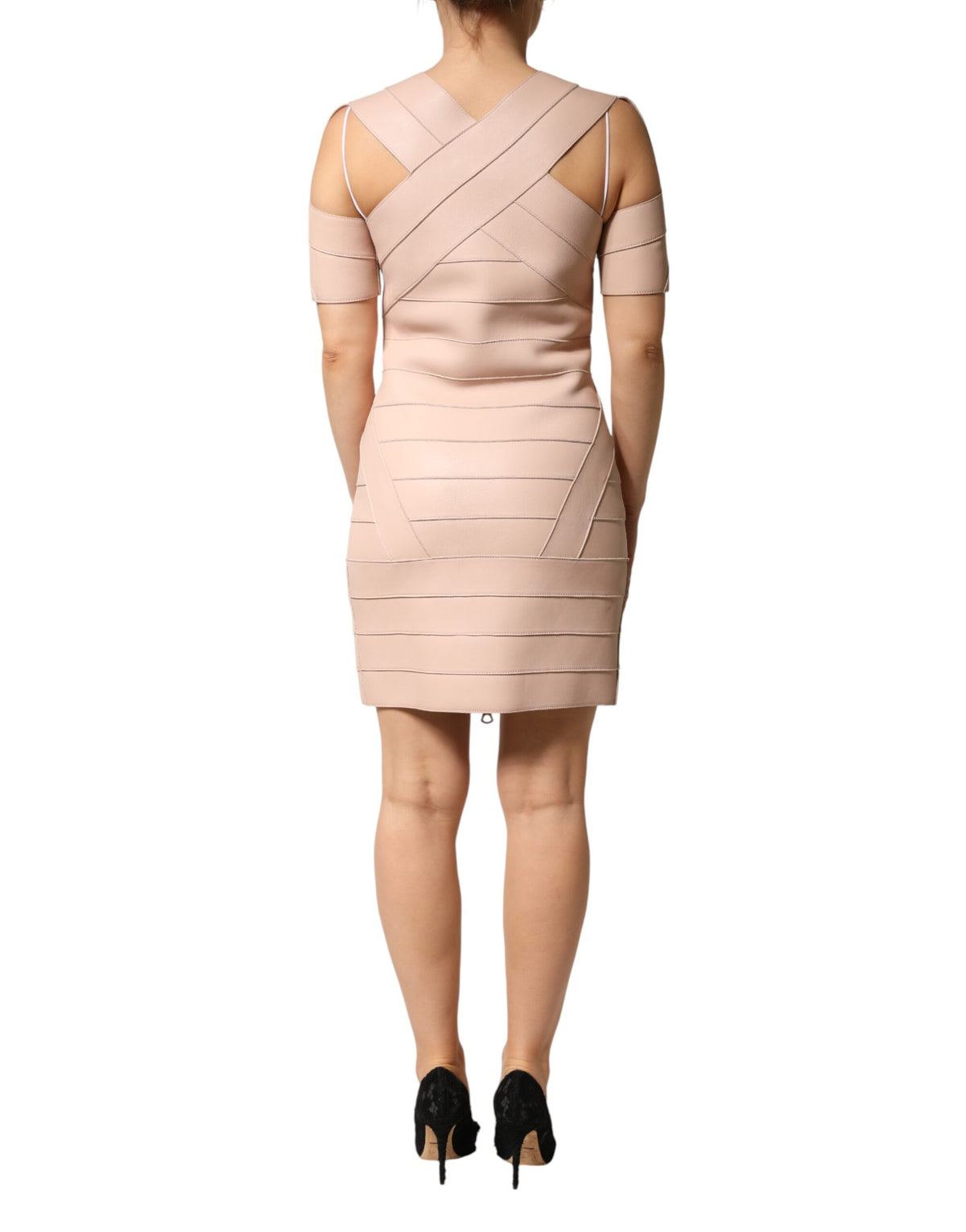 Dsquared² Beige Leather Short Sleeves Sheath Mini Women's Dress (Pre-Owned)