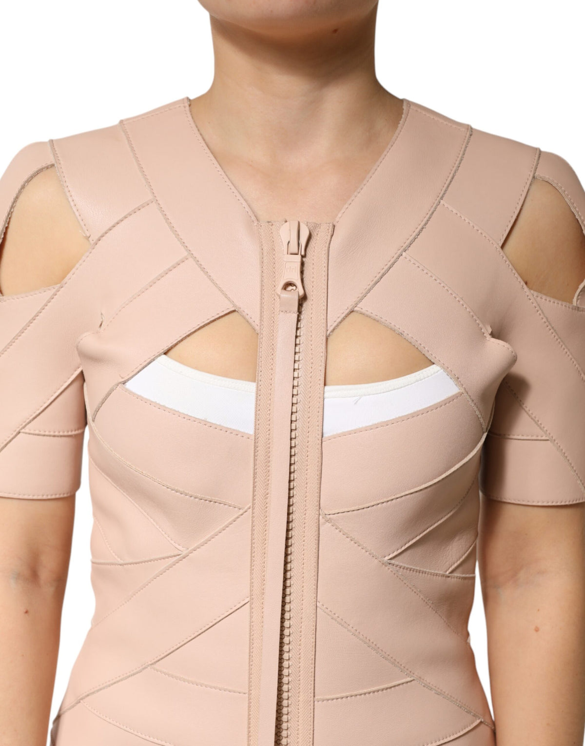 Dsquared² Beige Leather Short Sleeves Sheath Mini Women's Dress (Pre-Owned)