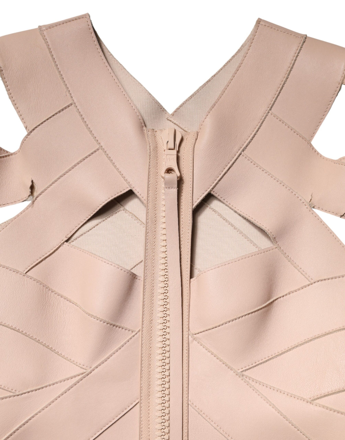 Dsquared² Beige Leather Short Sleeves Sheath Mini Women's Dress (Pre-Owned)