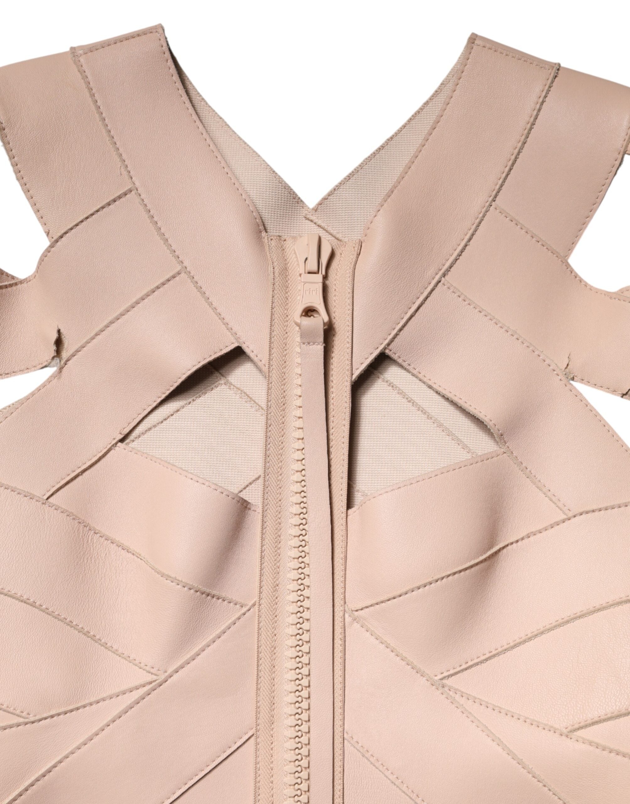 Dsquared² Beige Leather Short Sleeves Sheath Mini Women's Dress (Pre-Owned)