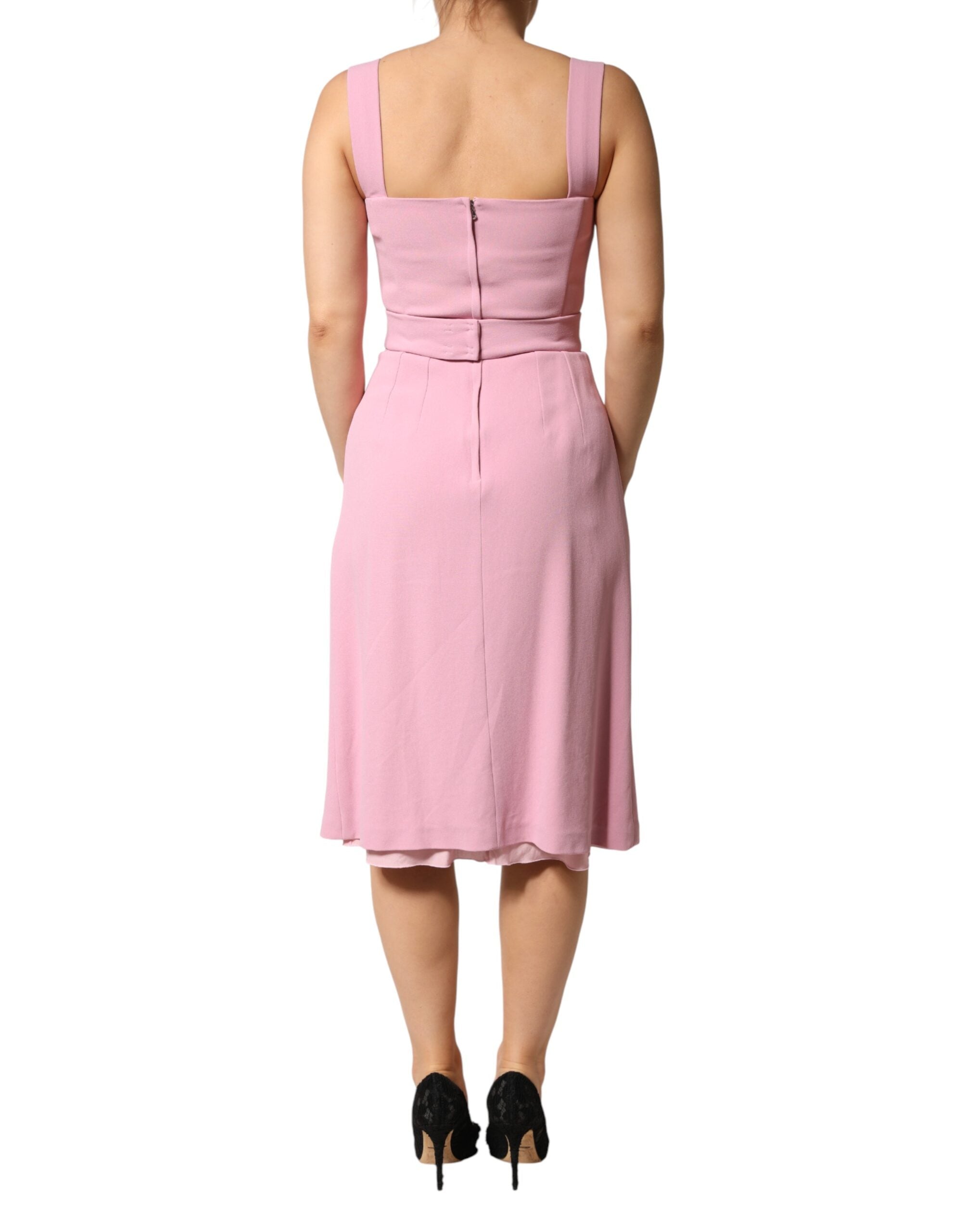 Dolce & Gabbana Pink Viscose Sleeveless Sheath Midi Women's Dress (Pre-Owned)