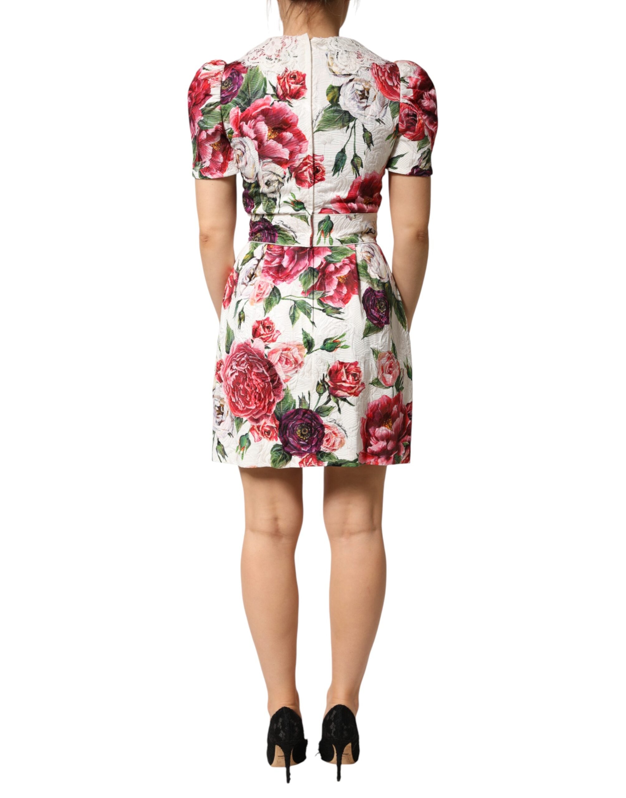 Dolce & Gabbana White Floral Embellished Sheath Mini Women's Dress