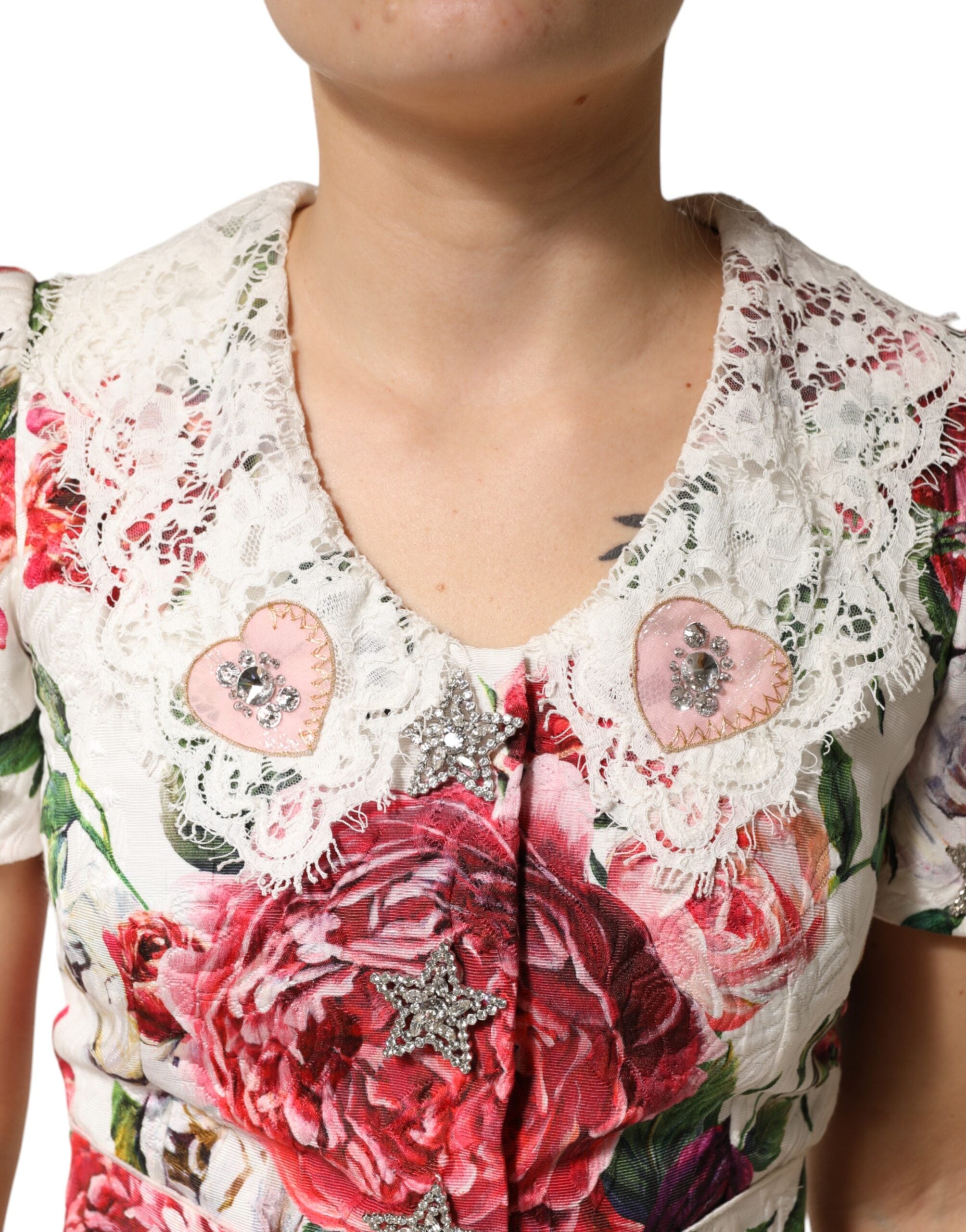 Dolce & Gabbana White Floral Embellished Sheath Mini Women's Dress