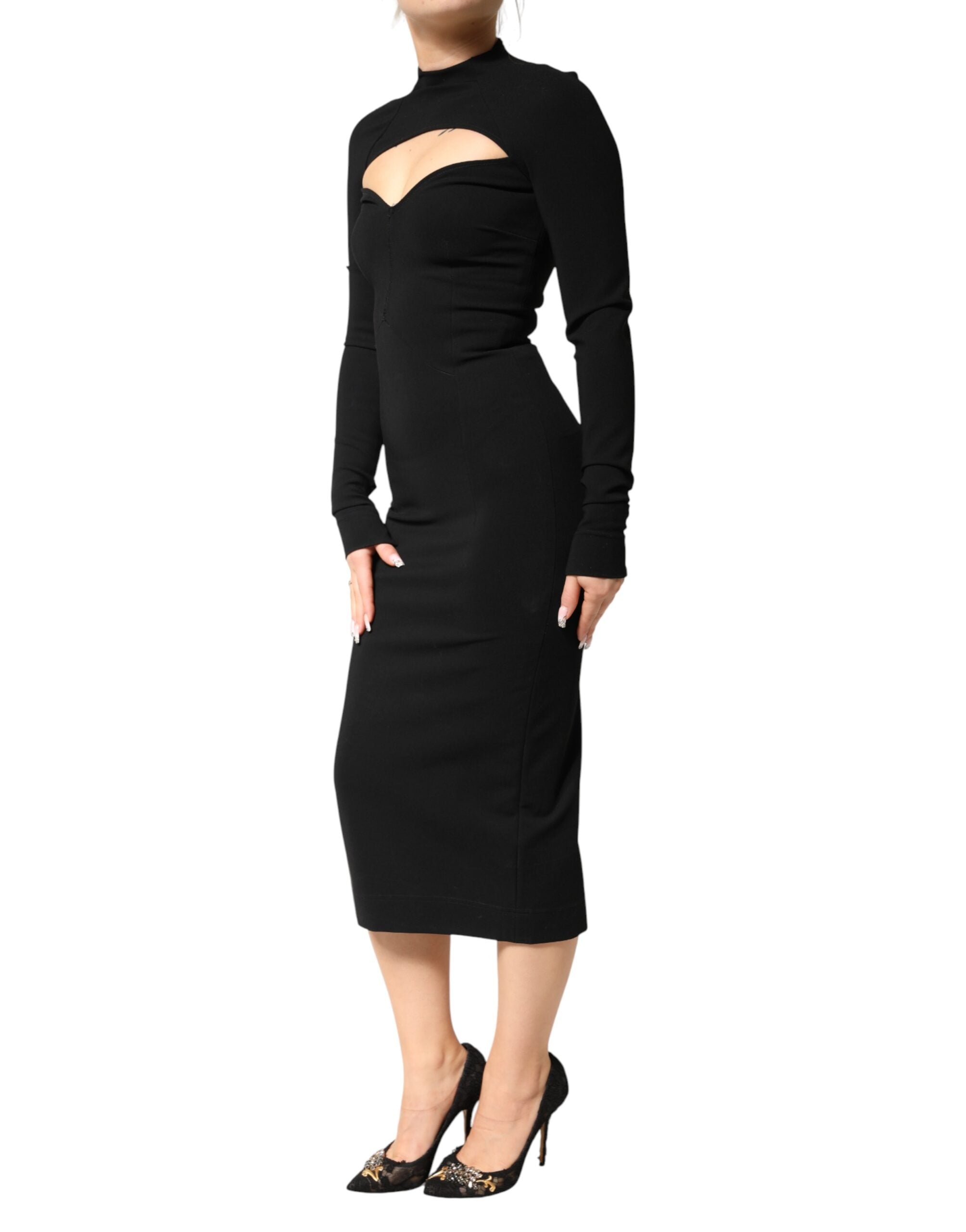 Dolce & Gabbana Black Viscose Bodycon Sheath Midi Women's Dress (Pre-Owned)