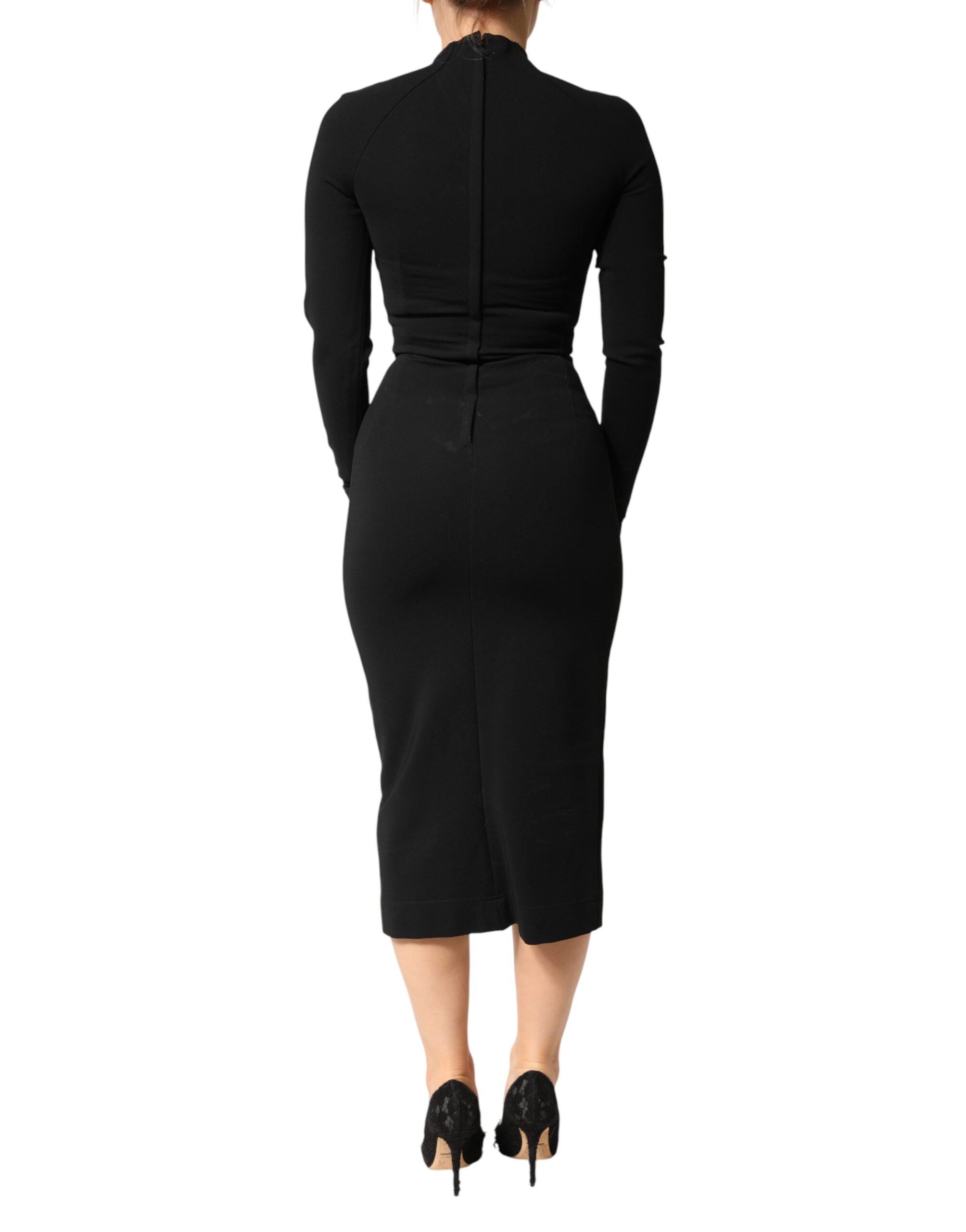 Dolce & Gabbana Black Viscose Bodycon Sheath Midi Women's Dress (Pre-Owned)
