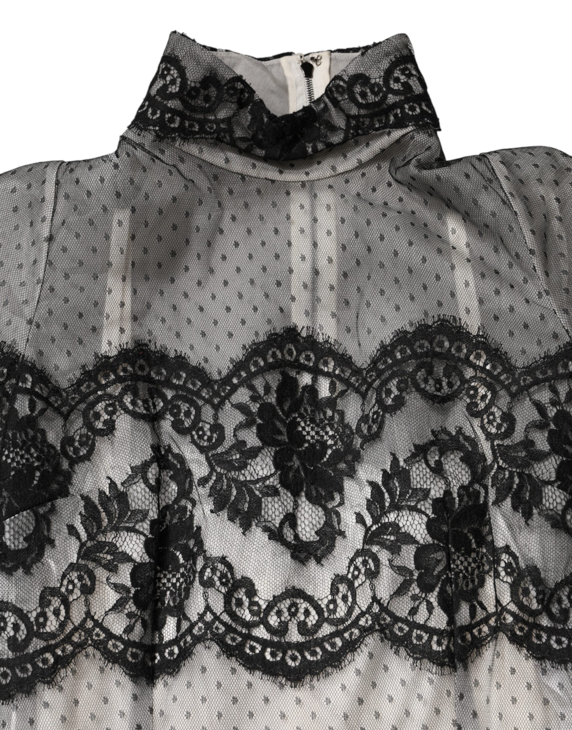 Dolce & Gabbana Black White Lace Silk Blend MaxiSheath Women's Dress