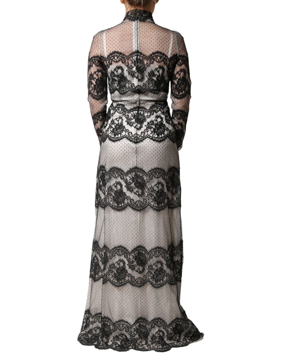 Dolce & Gabbana Black White Lace Silk Blend MaxiSheath Women's Dress