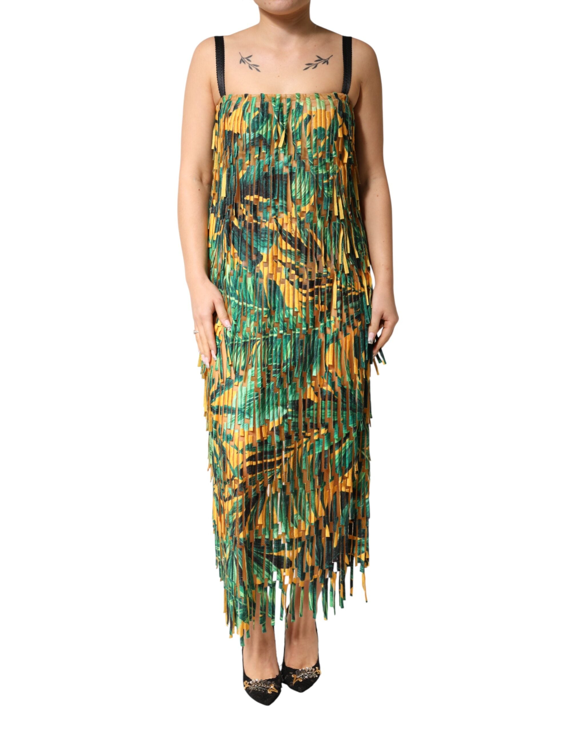 Dolce & Gabbana Multicolor Tropical Print Fringe Maxi Women's Dress