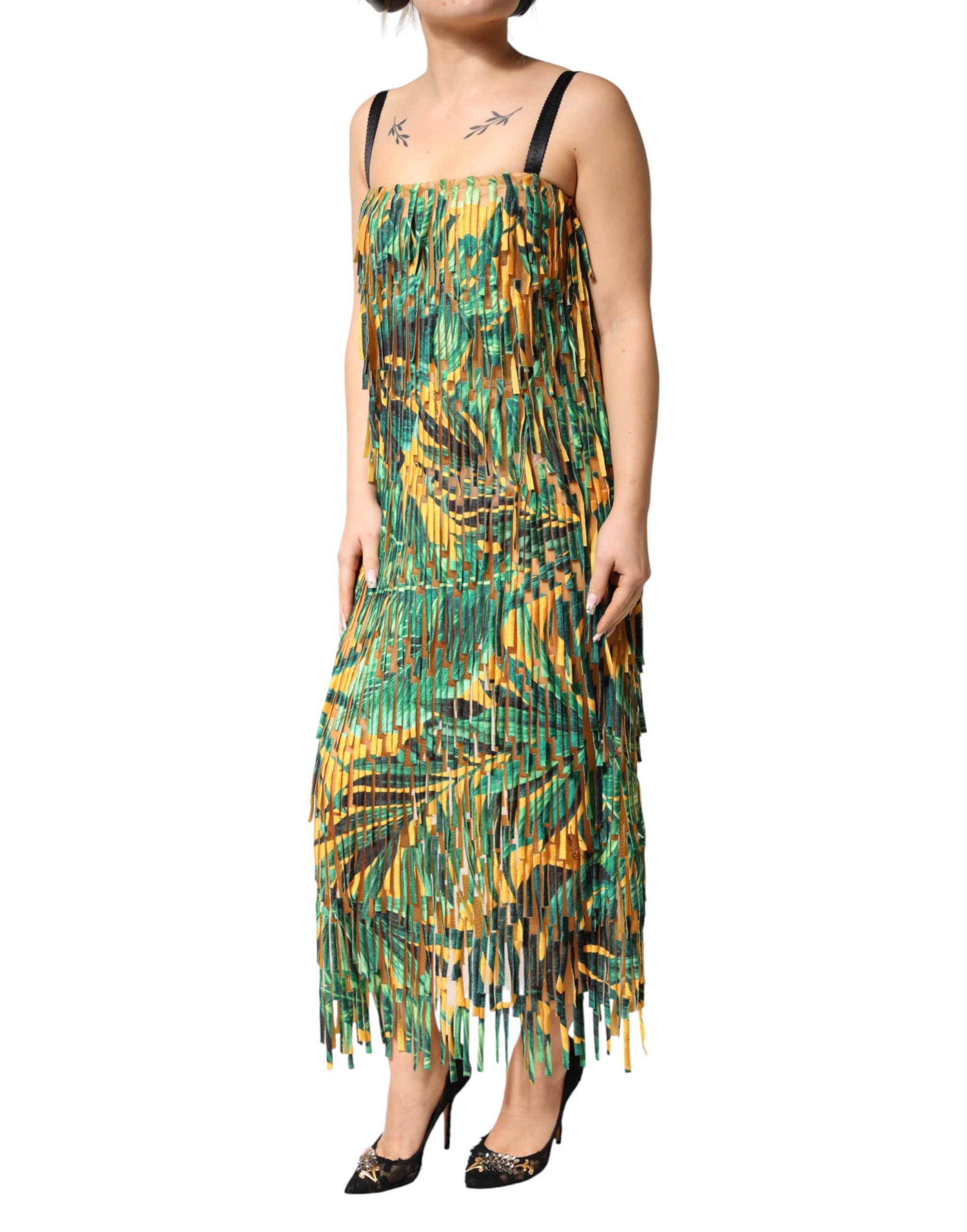 Dolce & Gabbana Multicolor Tropical Print Fringe Maxi Women's Dress