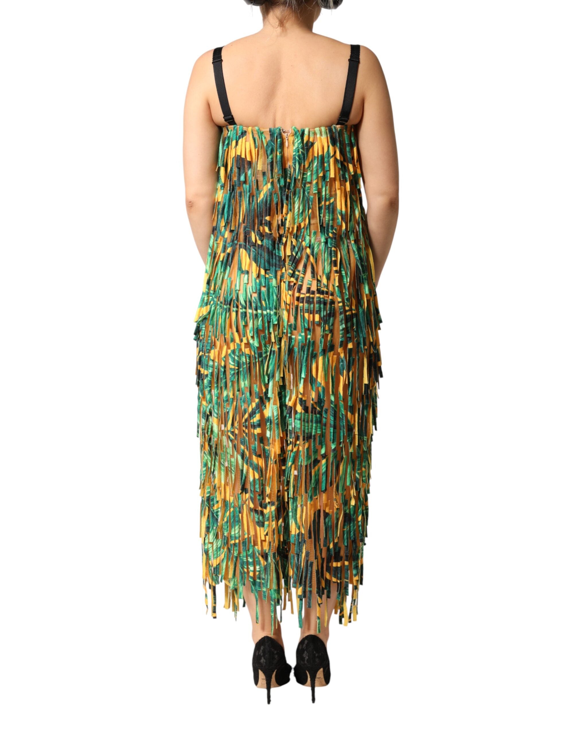 Dolce & Gabbana Multicolor Tropical Print Fringe Maxi Women's Dress