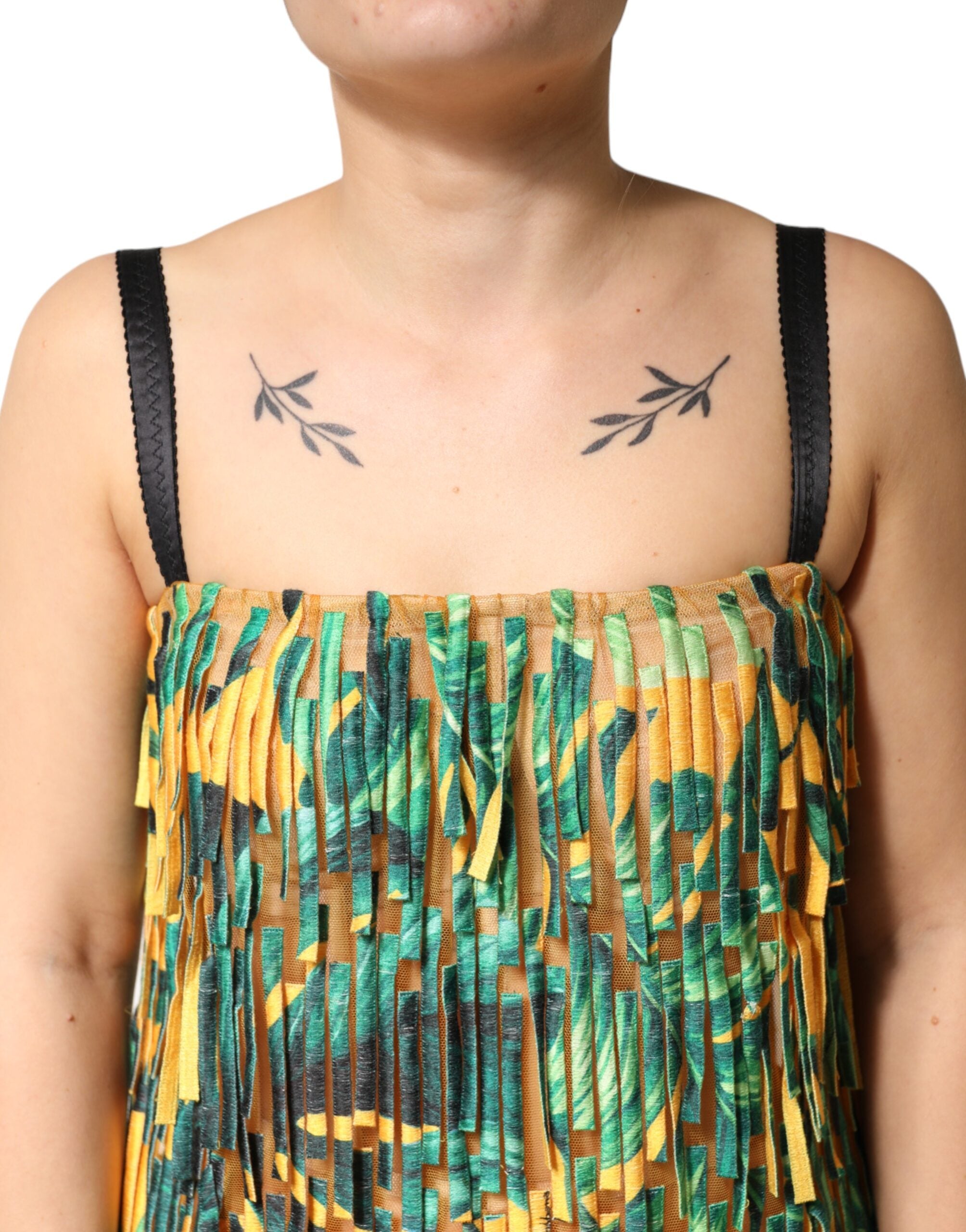 Dolce & Gabbana Multicolor Tropical Print Fringe Maxi Women's Dress