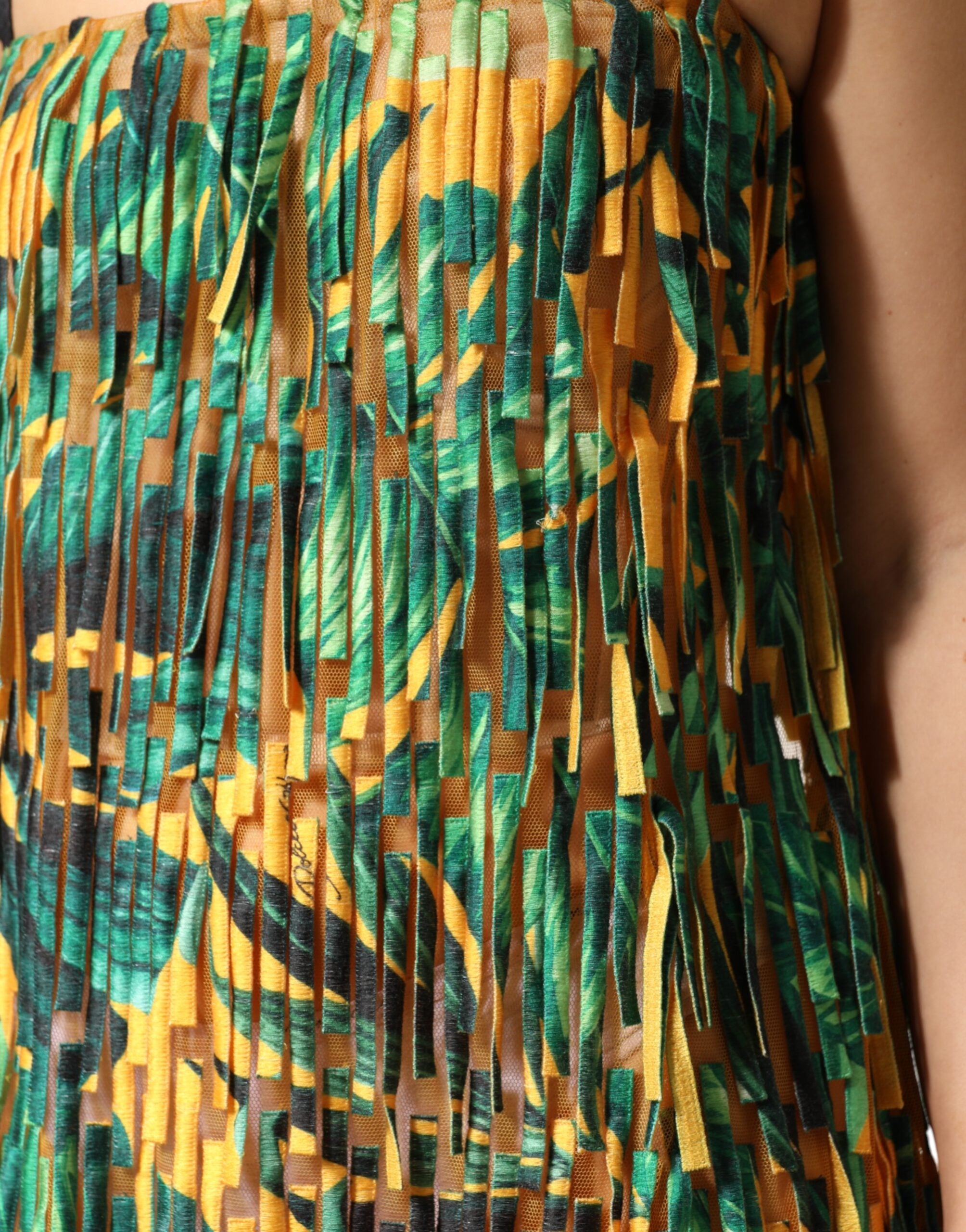 Dolce & Gabbana Multicolor Tropical Print Fringe Maxi Women's Dress