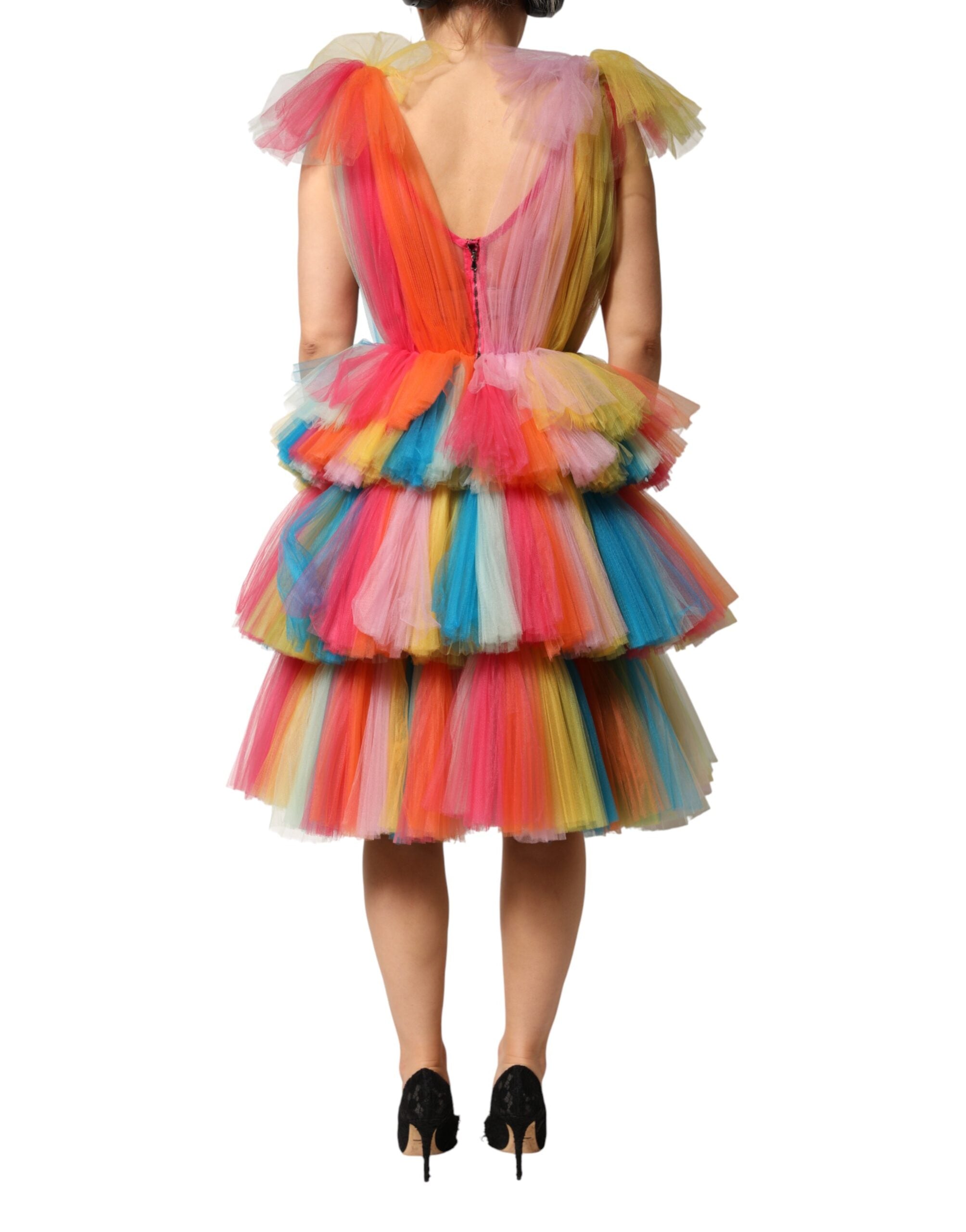 Dolce & Gabbana Multicolor Nylon Tiered Tulle Midi Women's Dress