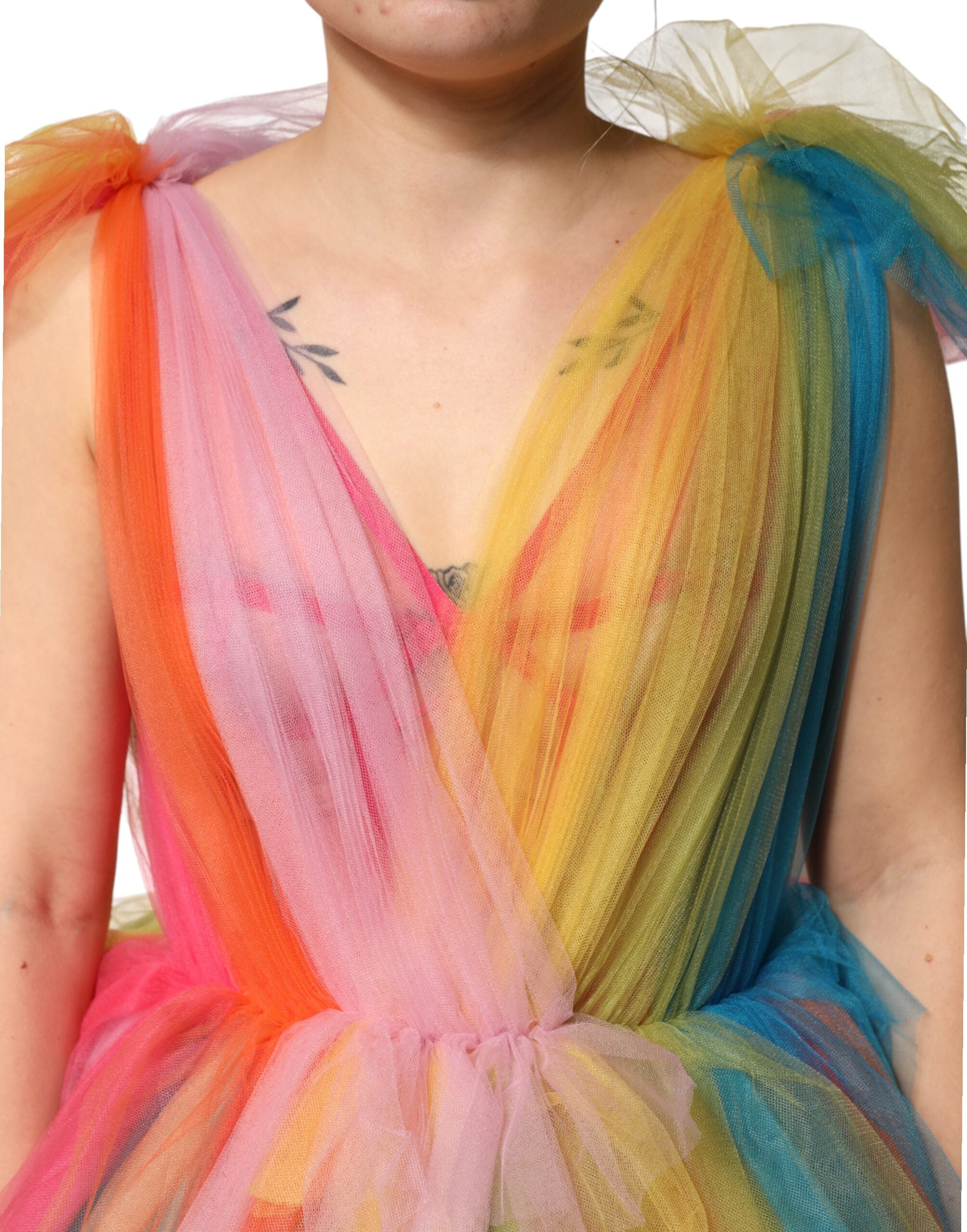 Dolce & Gabbana Multicolor Nylon Tiered Tulle Midi Women's Dress