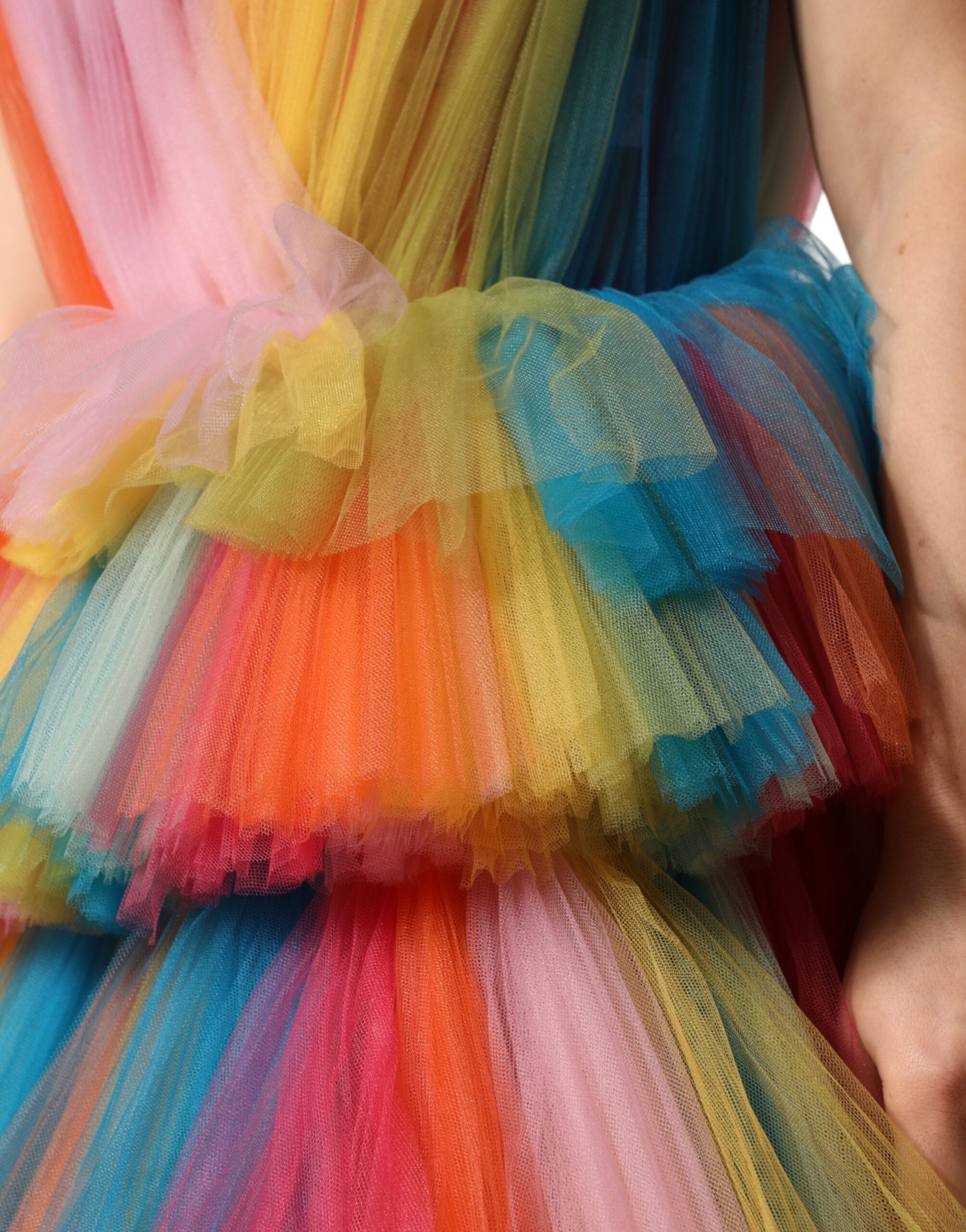 Dolce & Gabbana Multicolor Nylon Tiered Tulle Midi Women's Dress