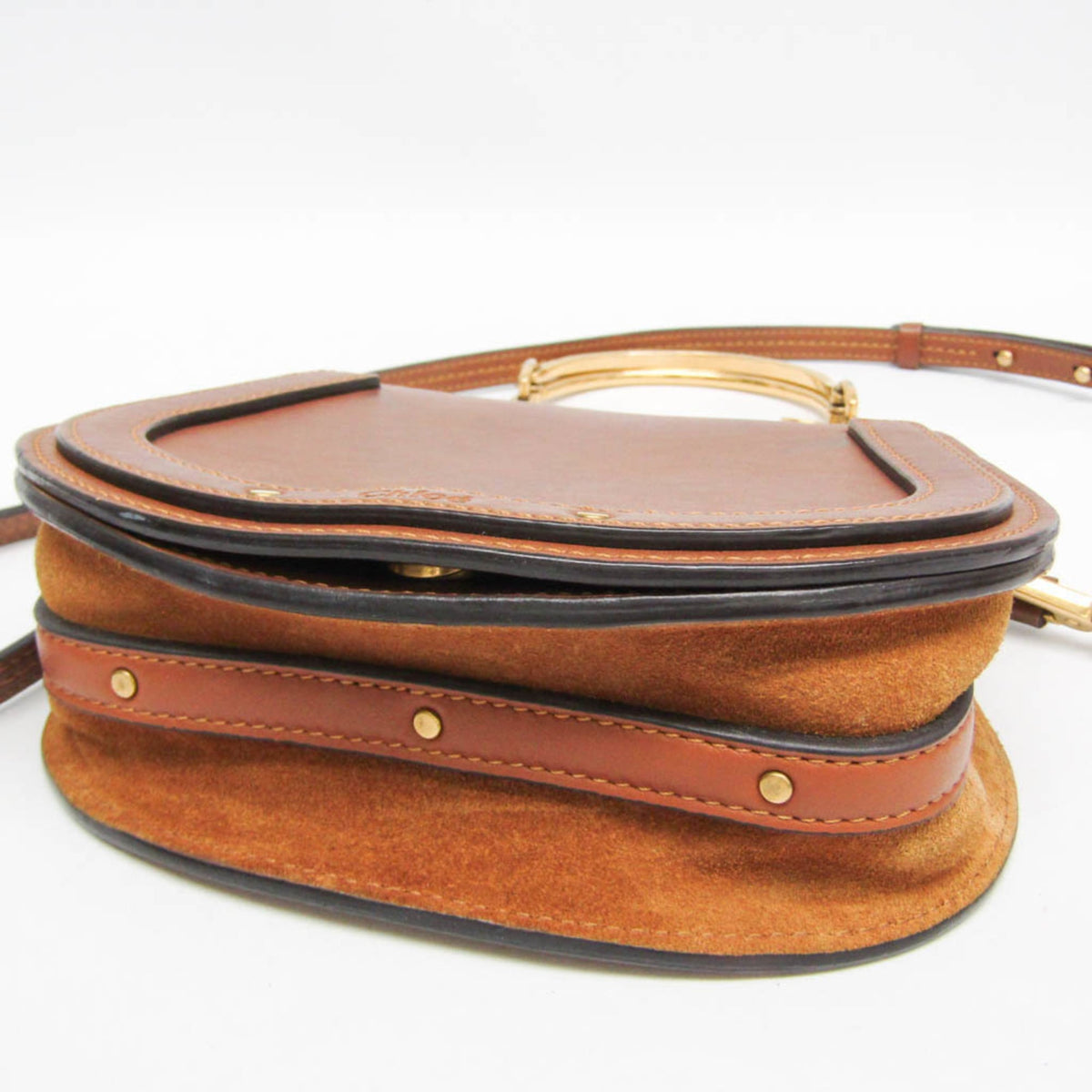 Chloe Nile Studded Suede And Leather Brown Leather Crossbody Bag Bag (Pre-Owned)