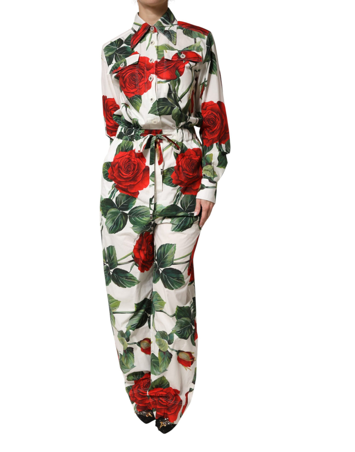 Dolce & Gabbana White Floral Print Cotton Jumpsuit Women's Dress