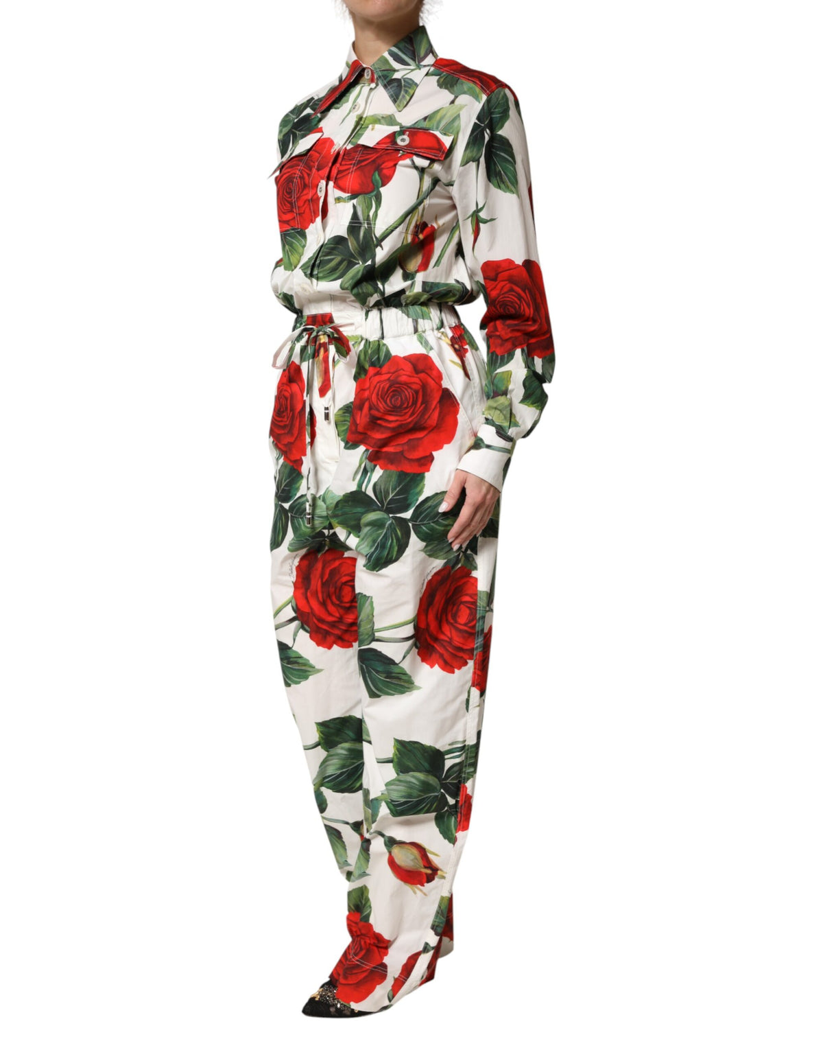 Dolce & Gabbana White Floral Print Cotton Jumpsuit Women's Dress