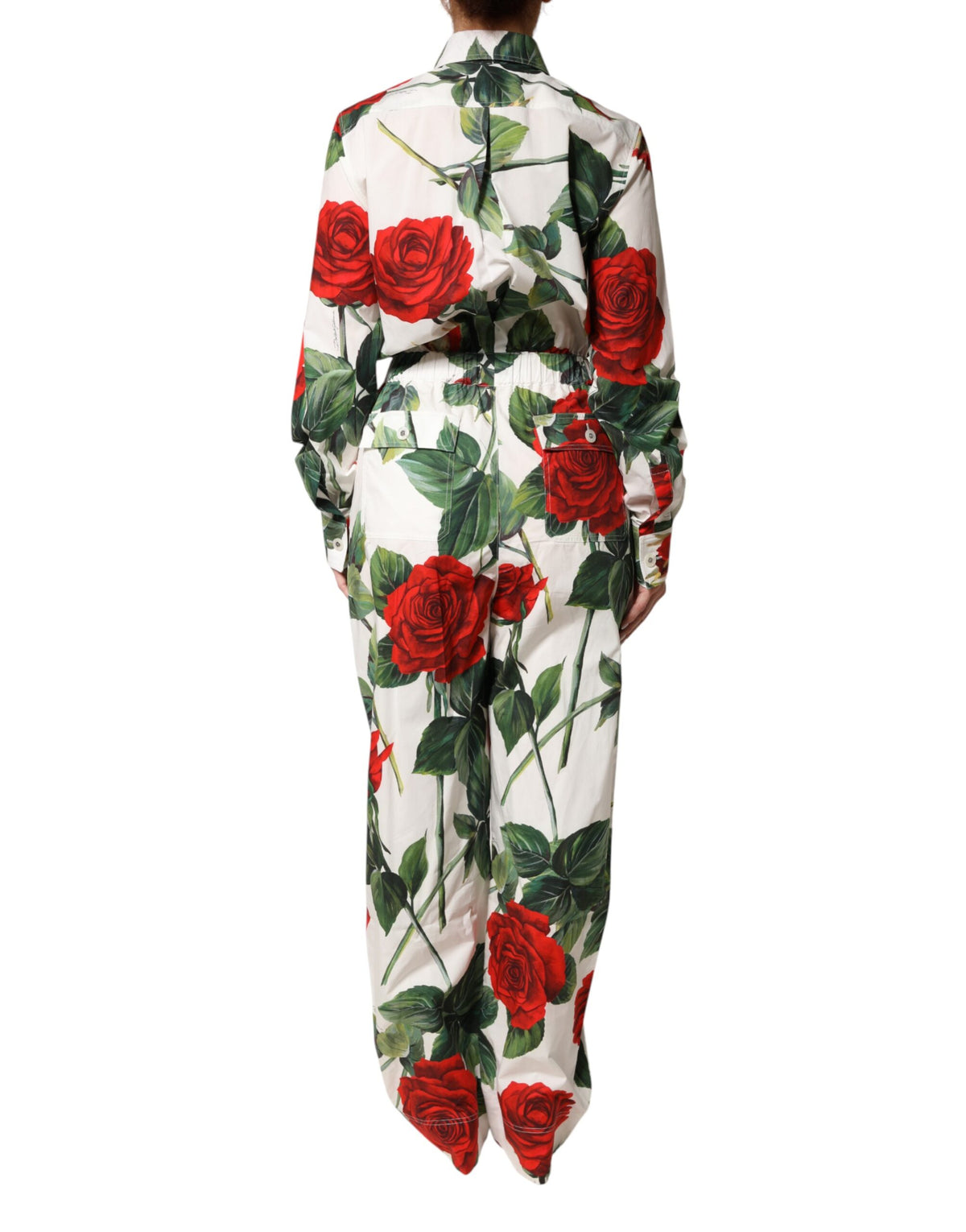 Dolce & Gabbana White Floral Print Cotton Jumpsuit Women's Dress