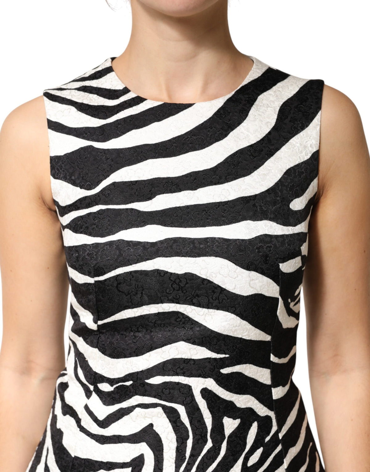 Dolce & Gabbana Black White Zebra Sleeveless A-line Women's Dress