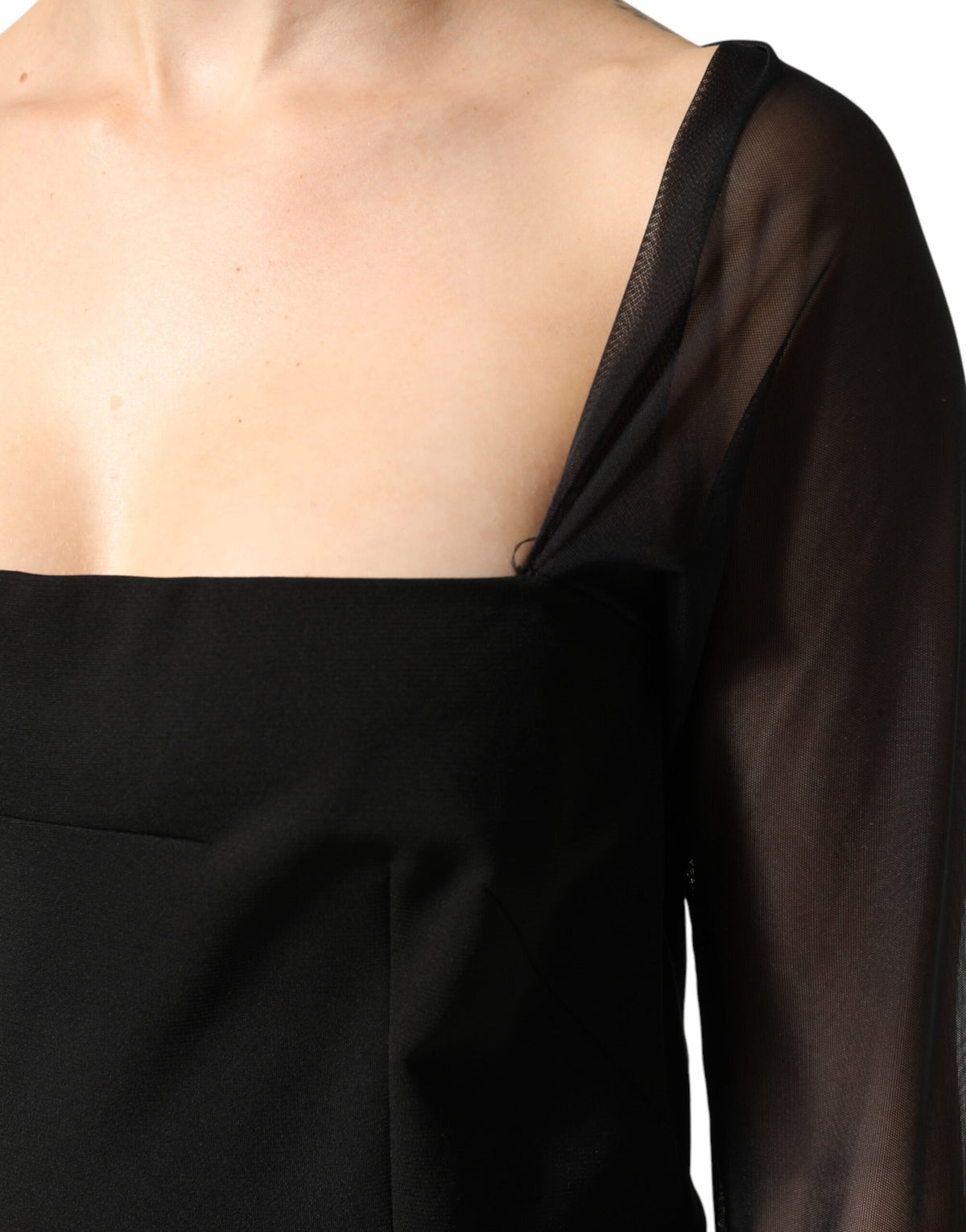 Dolce & Gabbana Black Sheer Yoke Rosette Sheath Midi Women's Dress