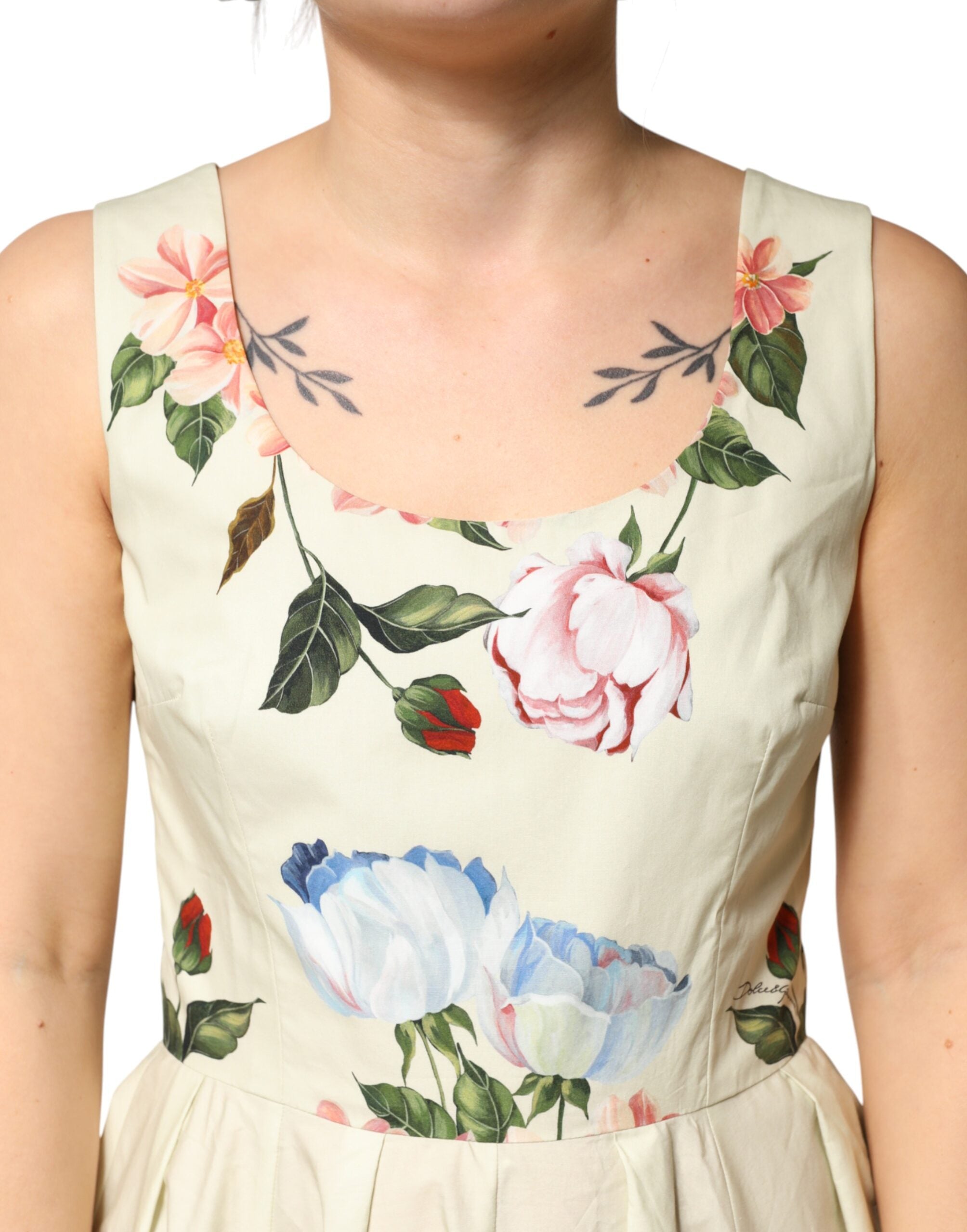 Dolce & Gabbana Beige Floral Sleeveless A-line Women's Dress