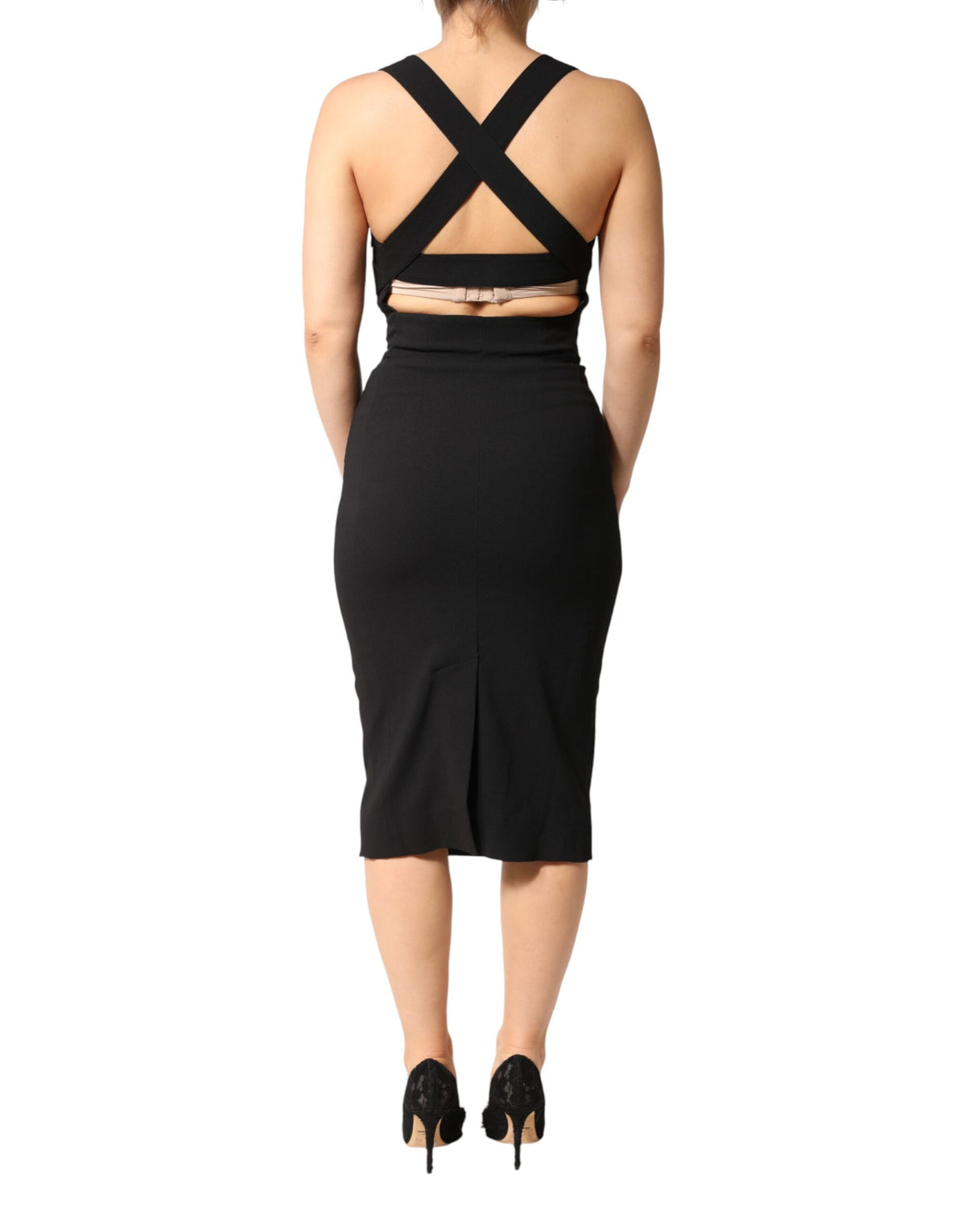 Dolce & Gabbana Black Square Neck Sleeveless Midi Women's Dress