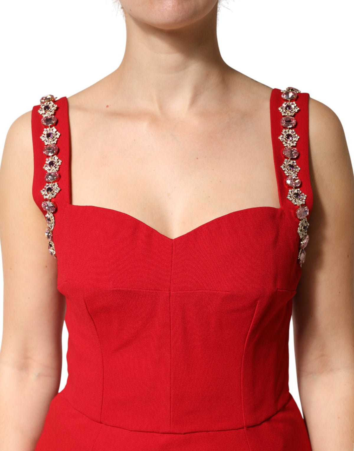 Dolce & Gabbana Red Embellished Bodycon Long Gown Women's Dress (Pre-Owned)