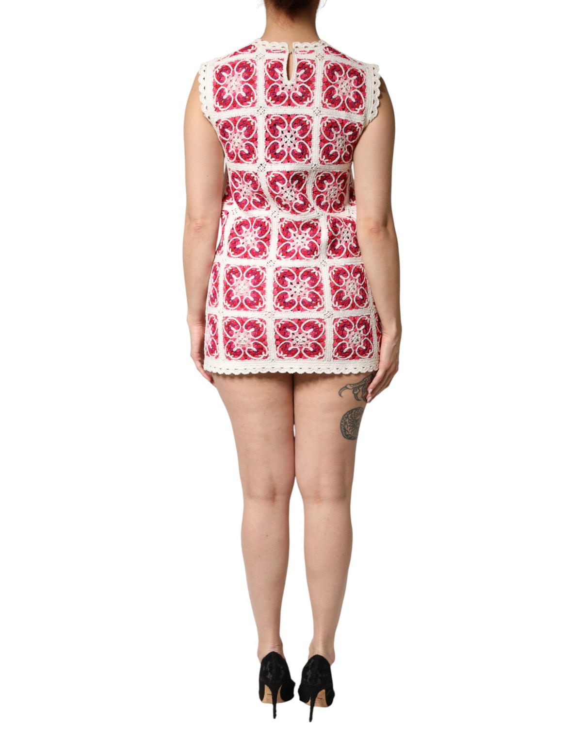 Dolce & Gabbana Multicolor Brick Stitched Crochet Mini Women's Dress