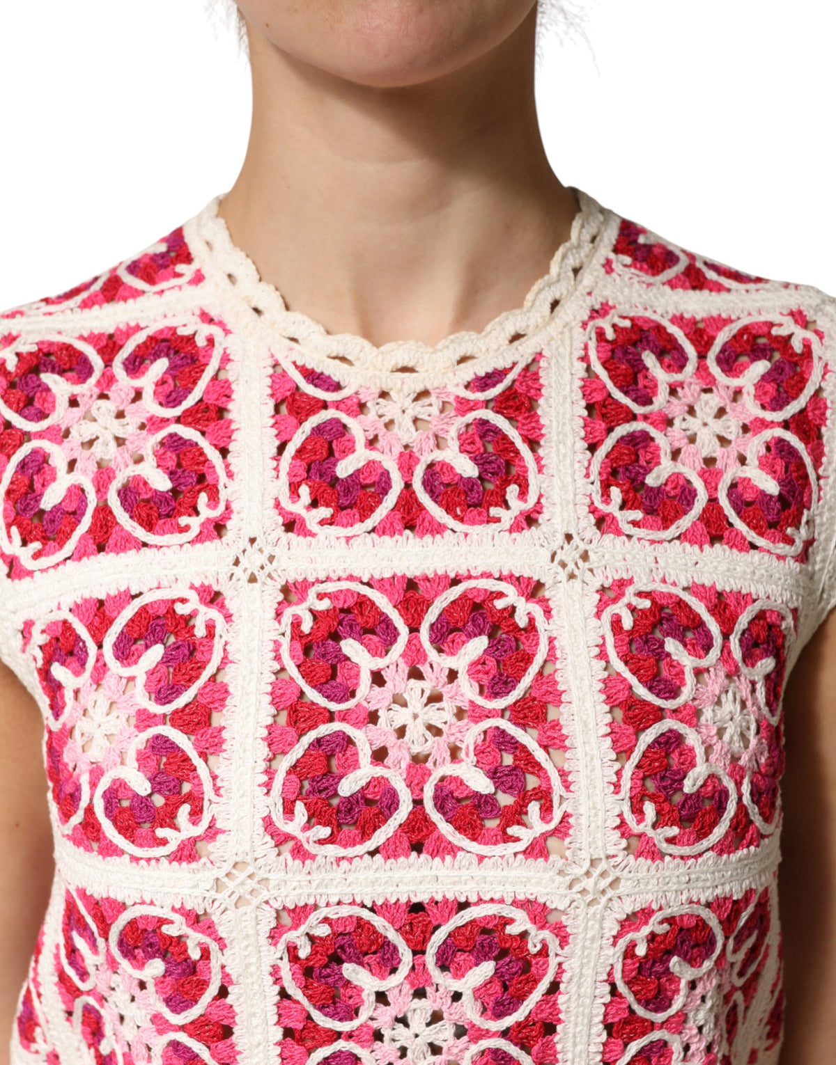 Dolce & Gabbana Multicolor Brick Stitched Crochet Mini Women's Dress