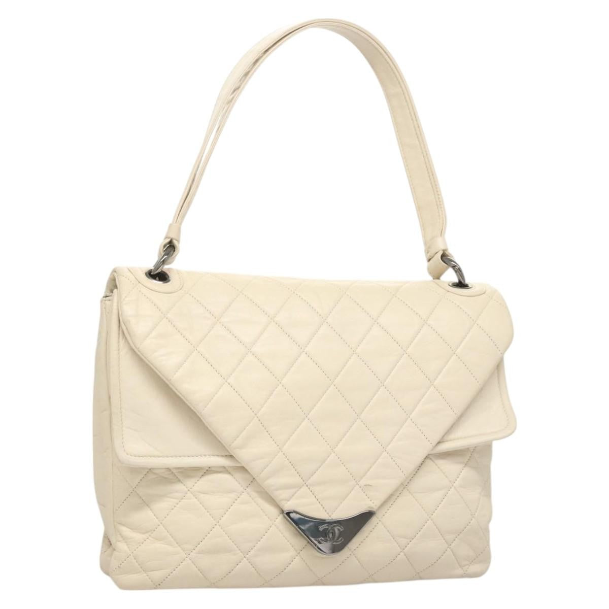 Chanel Padded Envelope Flap Quilted Aged Calfskin White Leather Shoulder Bag Bag (Pre-Owned)