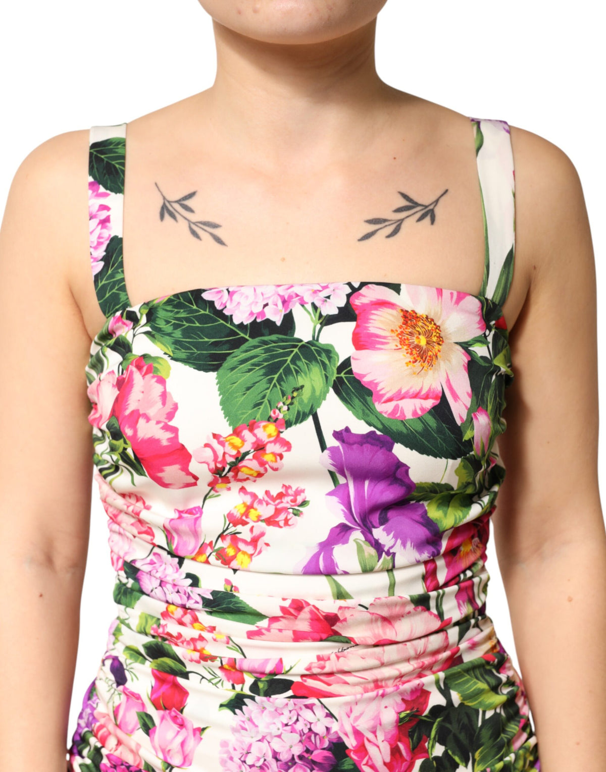 Dolce & Gabbana Multicolor Floral Ruched Silk Charmeuse Mini Women's Dress (Pre-Owned)