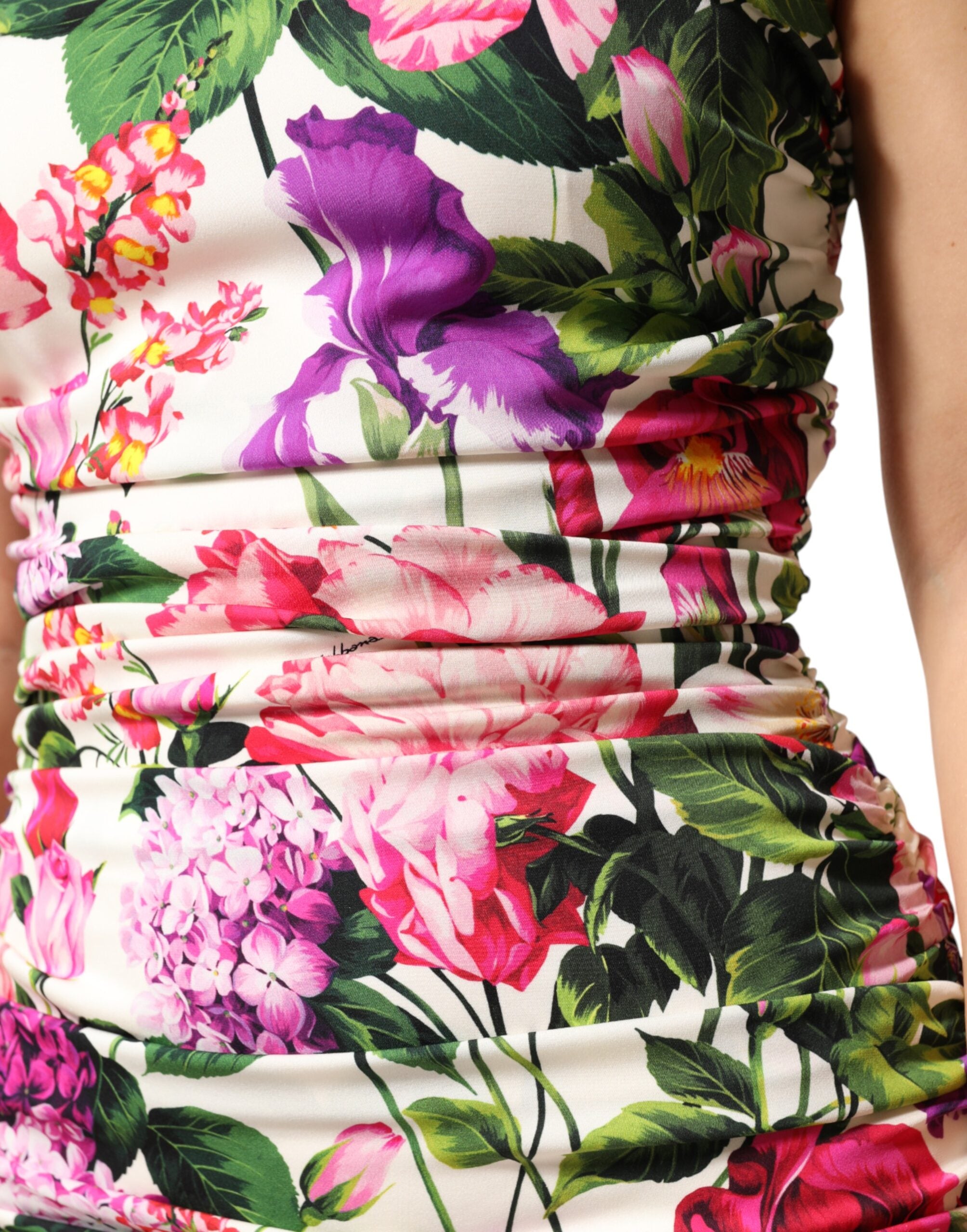 Dolce & Gabbana Multicolor Floral Ruched Silk Charmeuse Mini Women's Dress (Pre-Owned)
