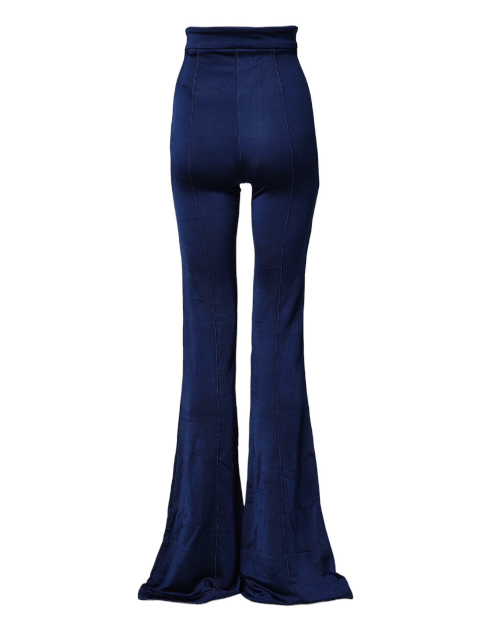 Elisabetta Franchi Navy Blue HighWaist Flare Leg Trouser Women's Pants (Pre-Owned)
