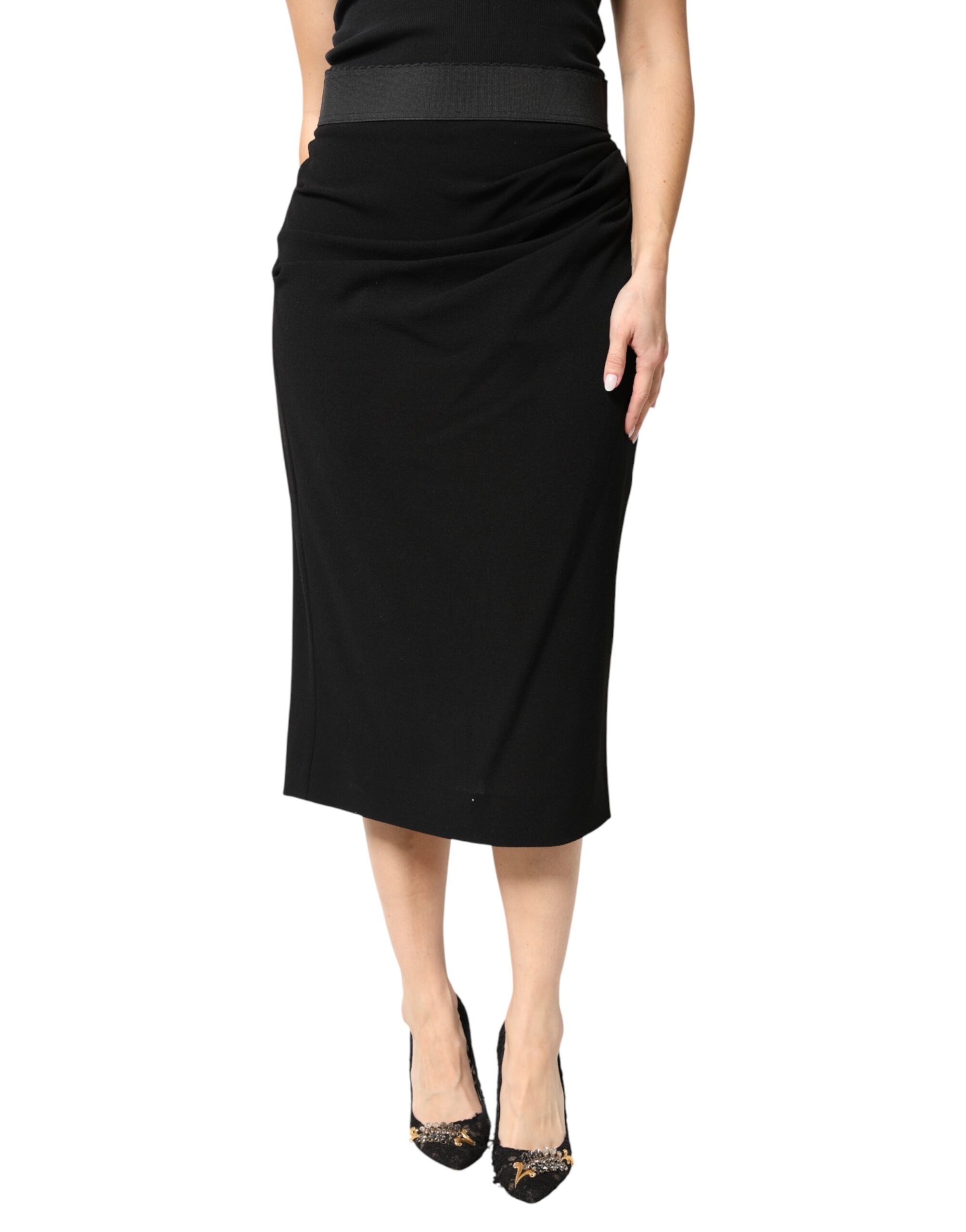 Dolce & Gabbana Black Wool High Waist Pencil Cut Midi Women's Skirt